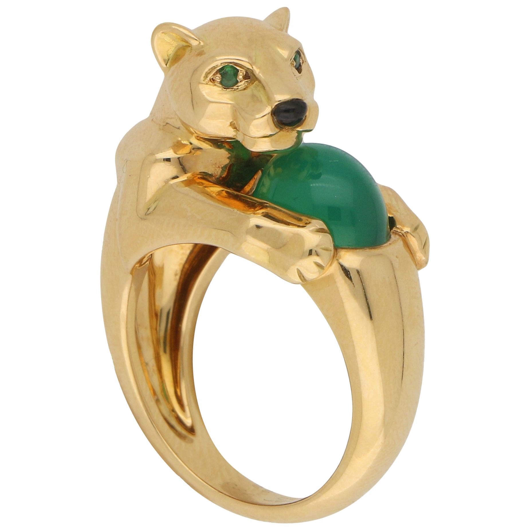 Panthère de Cartier Chalcedony, Emerald and Onyx Panther Ring in 18 Karat Gold