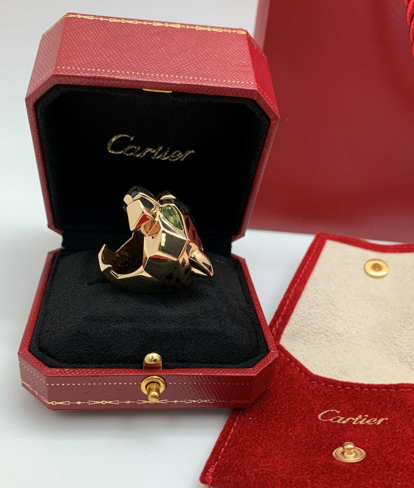 Panthère de Cartier Designer 18 Karat Yellow Gold Peridot Lacquer Panther Ring 1