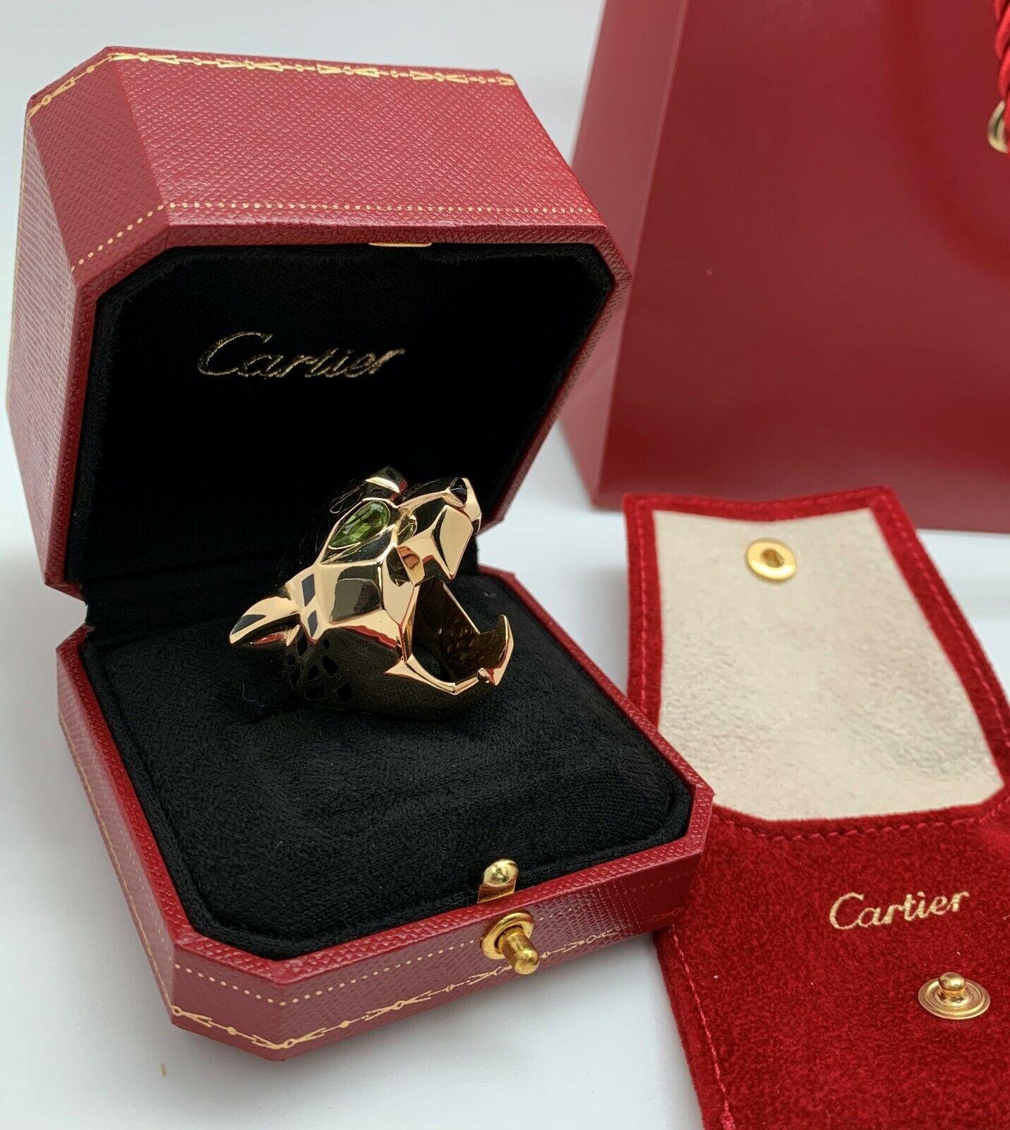 Women's or Men's Panthère de Cartier Designer 18 Karat Yellow Gold Peridot Lacquer Panther Ring