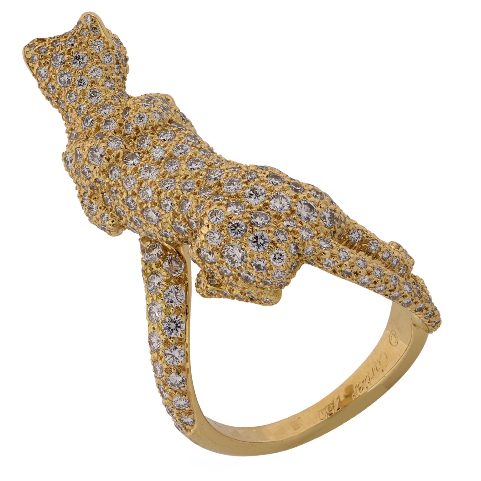 Modern Panthere De Cartier Diamond and Yellow Gold Ring