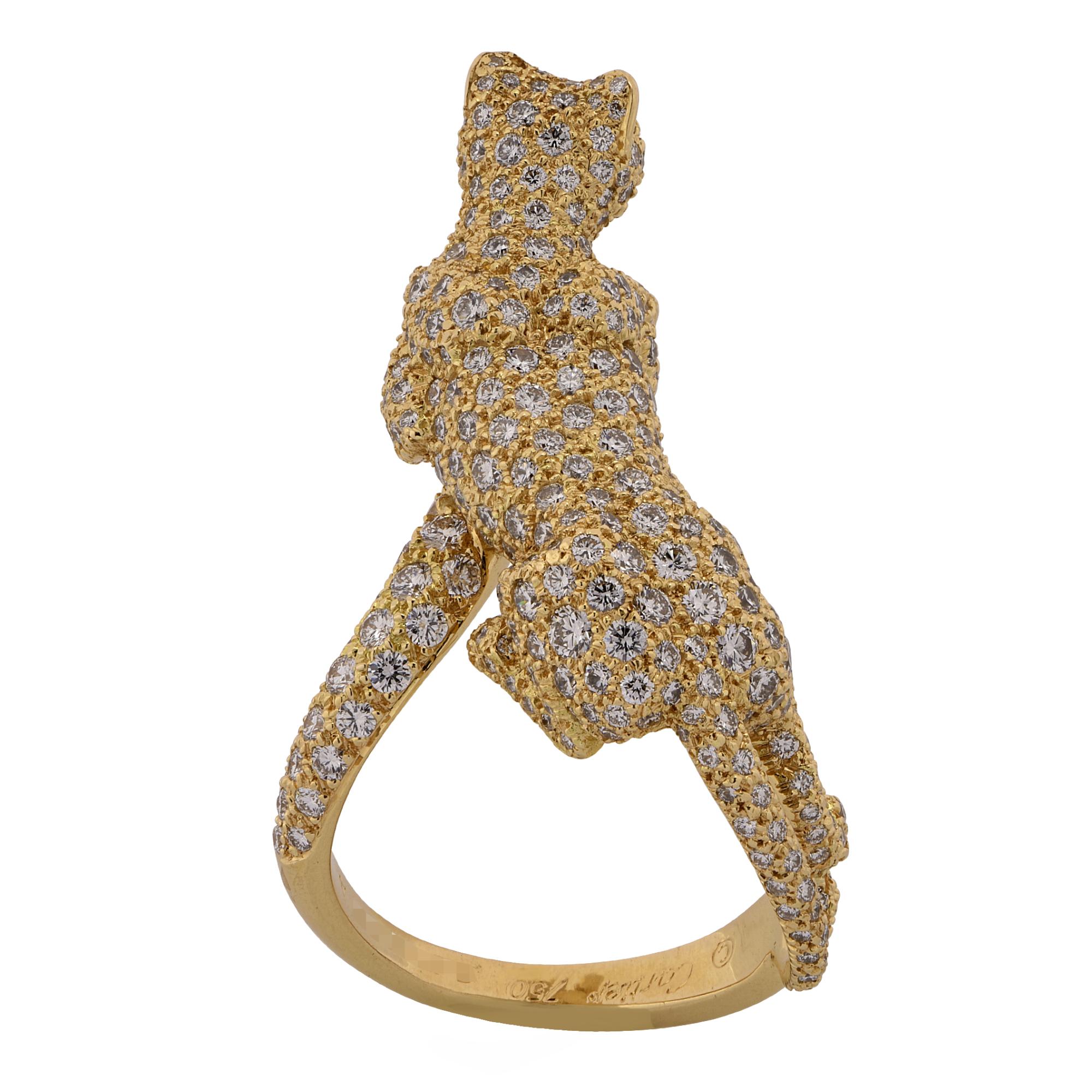Panthere De Cartier Diamond and Yellow Gold Ring In Excellent Condition In Miami, FL