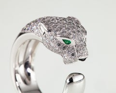 Panthere de Cartier Diamond Band Ring w/ Emerald and Onyx in White Gold