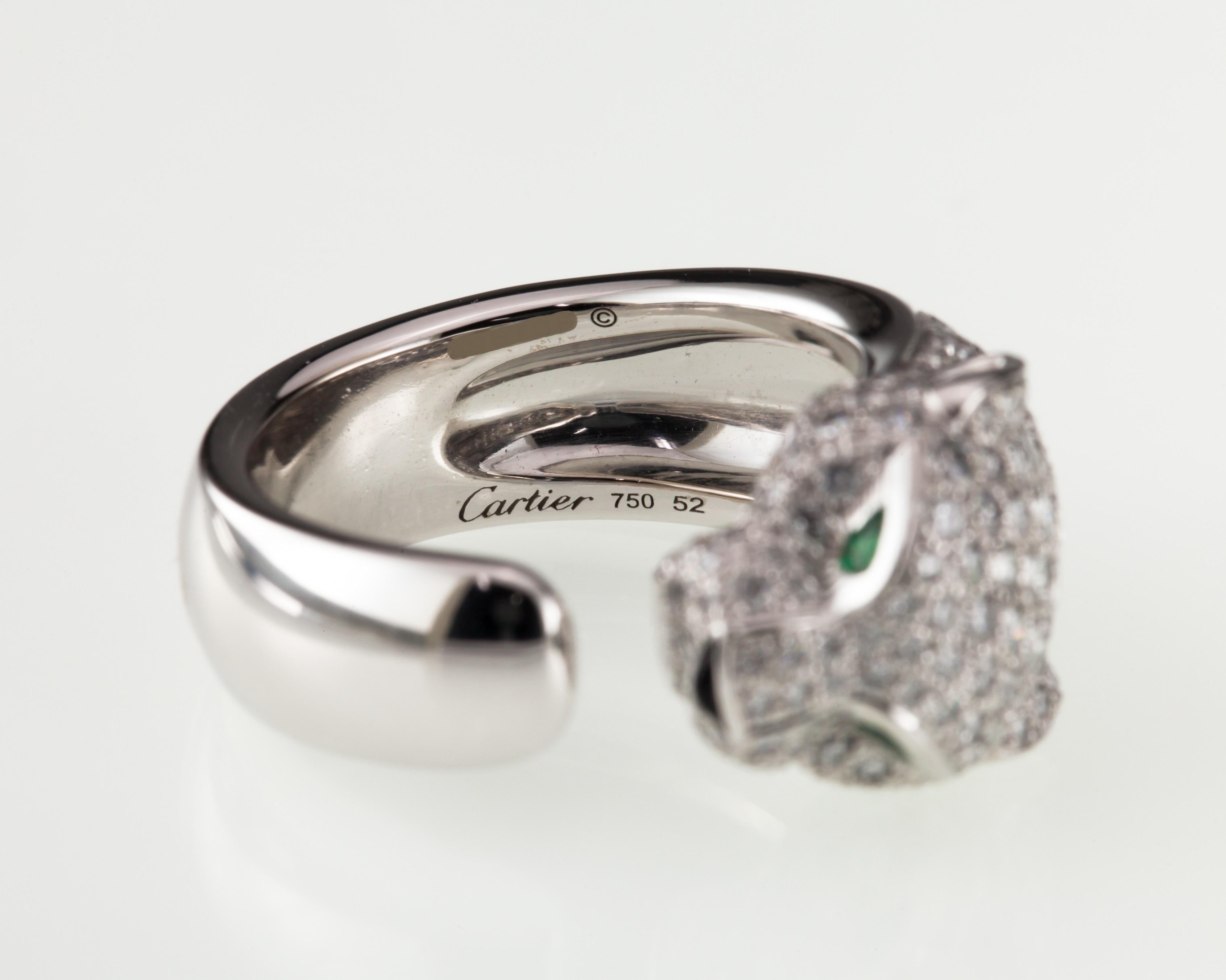 Modern Panthere de Cartier Diamond Band Ring w/ Emerald and Onyx in White Gold