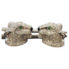 Panthere De Cartier Diamond Earrings Emerald Eyes Onyx Nose 18k White Gold Box