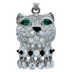 Panthere de Cartier Diamond Emerald and Onyx 18 Karat Gold Panther Head Necklace