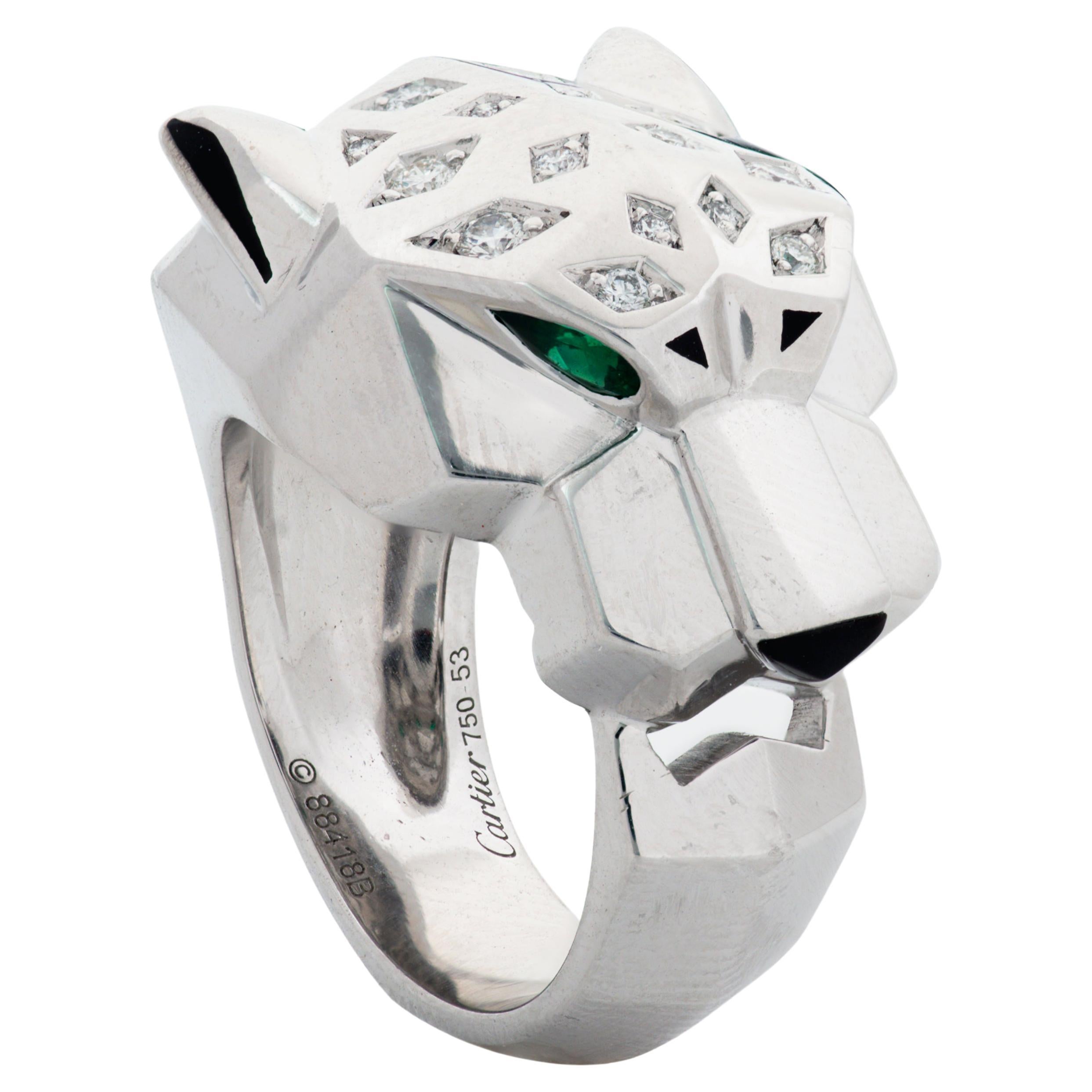 Panthere De Cartier Diamond, Emerald and Onyx Ring in 18k White Gold