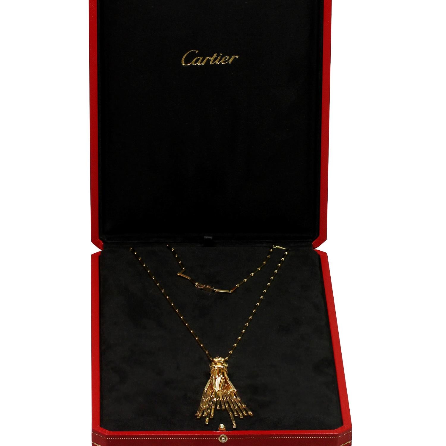 Panthère de Cartier Diamond Emerald Enamel Yellow Gold Tassel Long Necklace In Excellent Condition In New York, NY