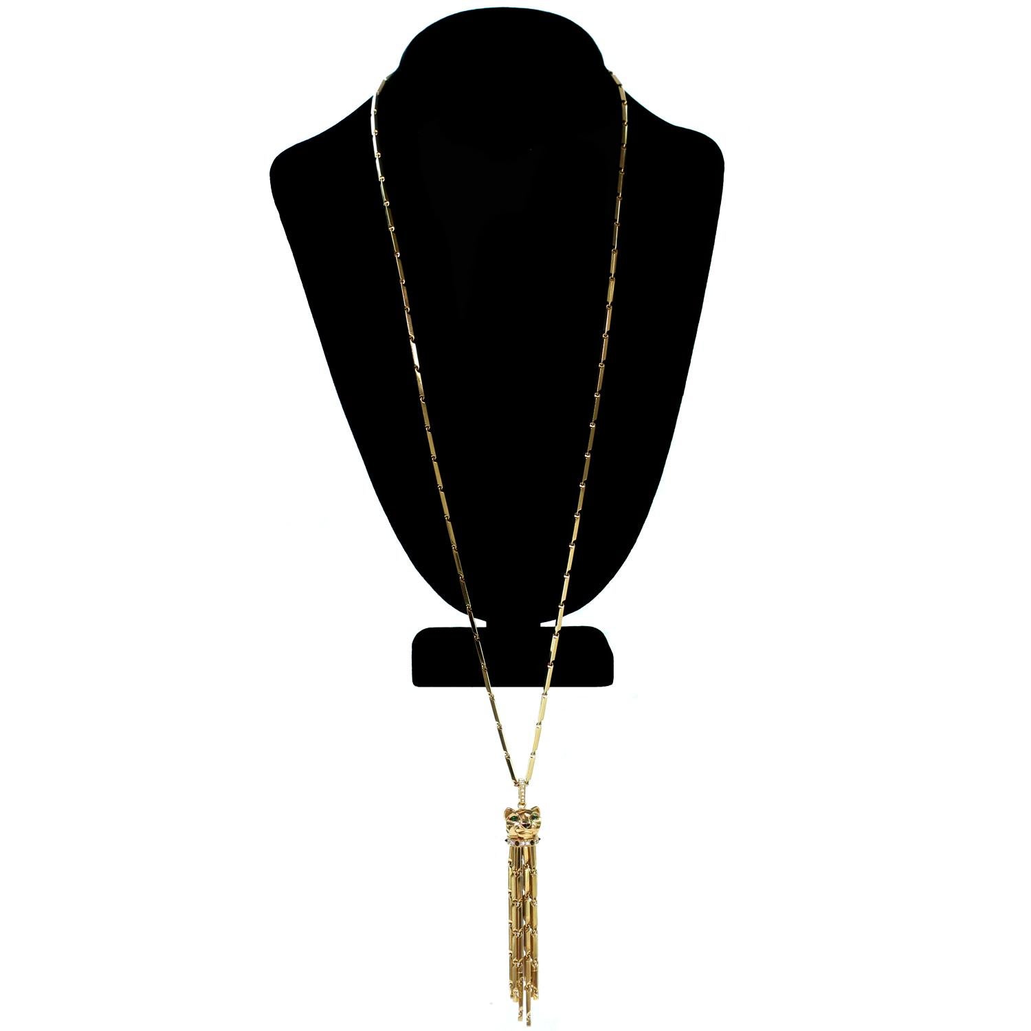 Women's Panthère de Cartier Diamond Emerald Enamel Yellow Gold Tassel Long Necklace