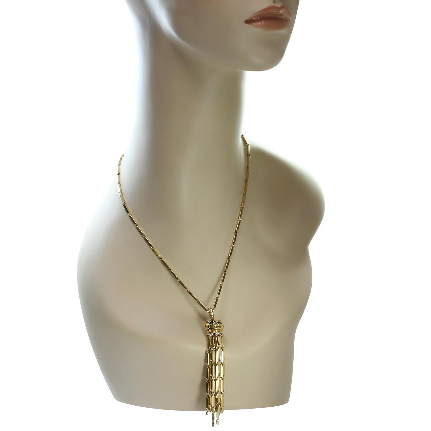 Panthère de Cartier Diamond Emerald Enamel Yellow Gold Tassel Long Necklace 1
