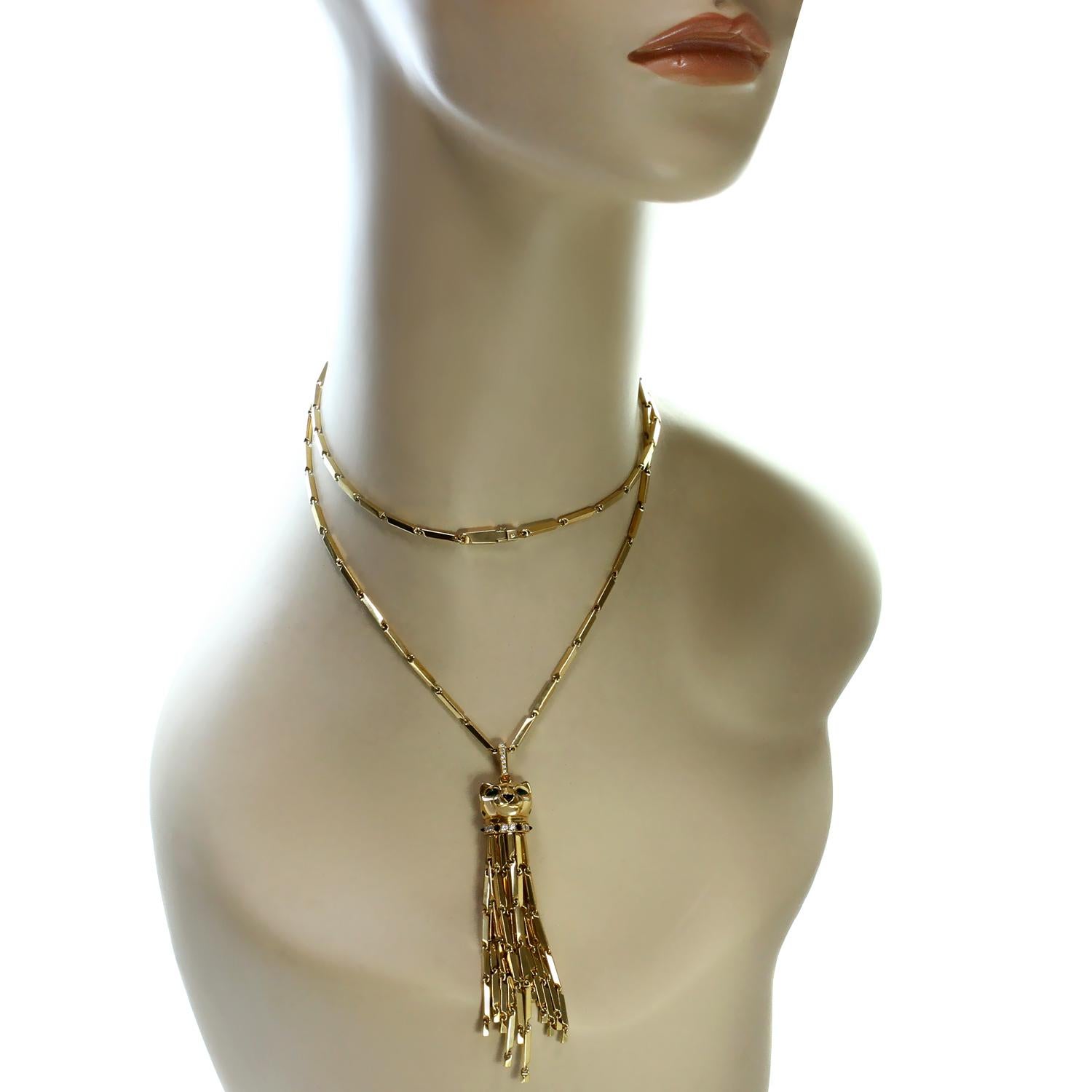 Panthère de Cartier Diamond Emerald Enamel Yellow Gold Tassel Long Necklace 2