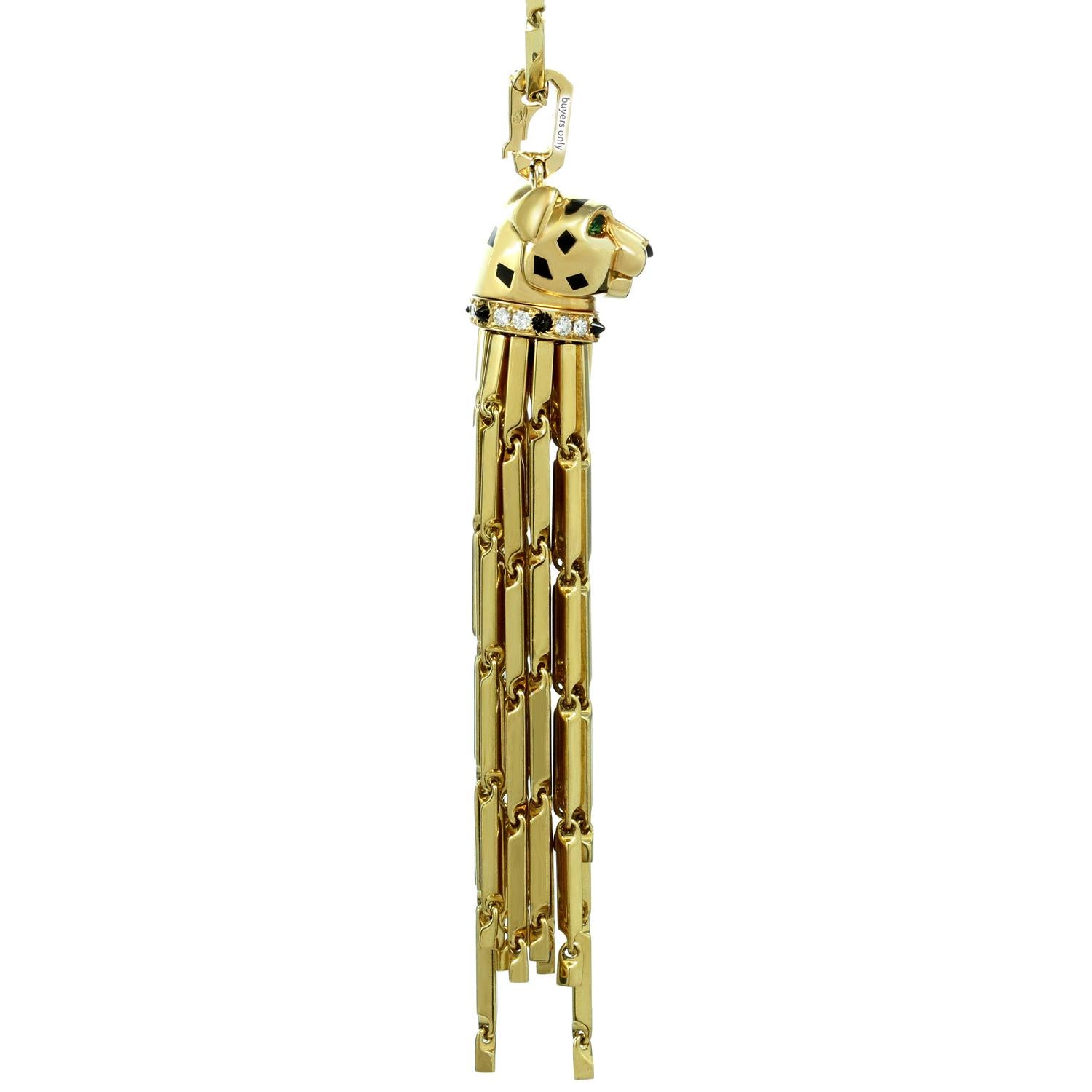 Panthère de Cartier Diamond Emerald Enamel Yellow Gold Tassel Long Necklace 3
