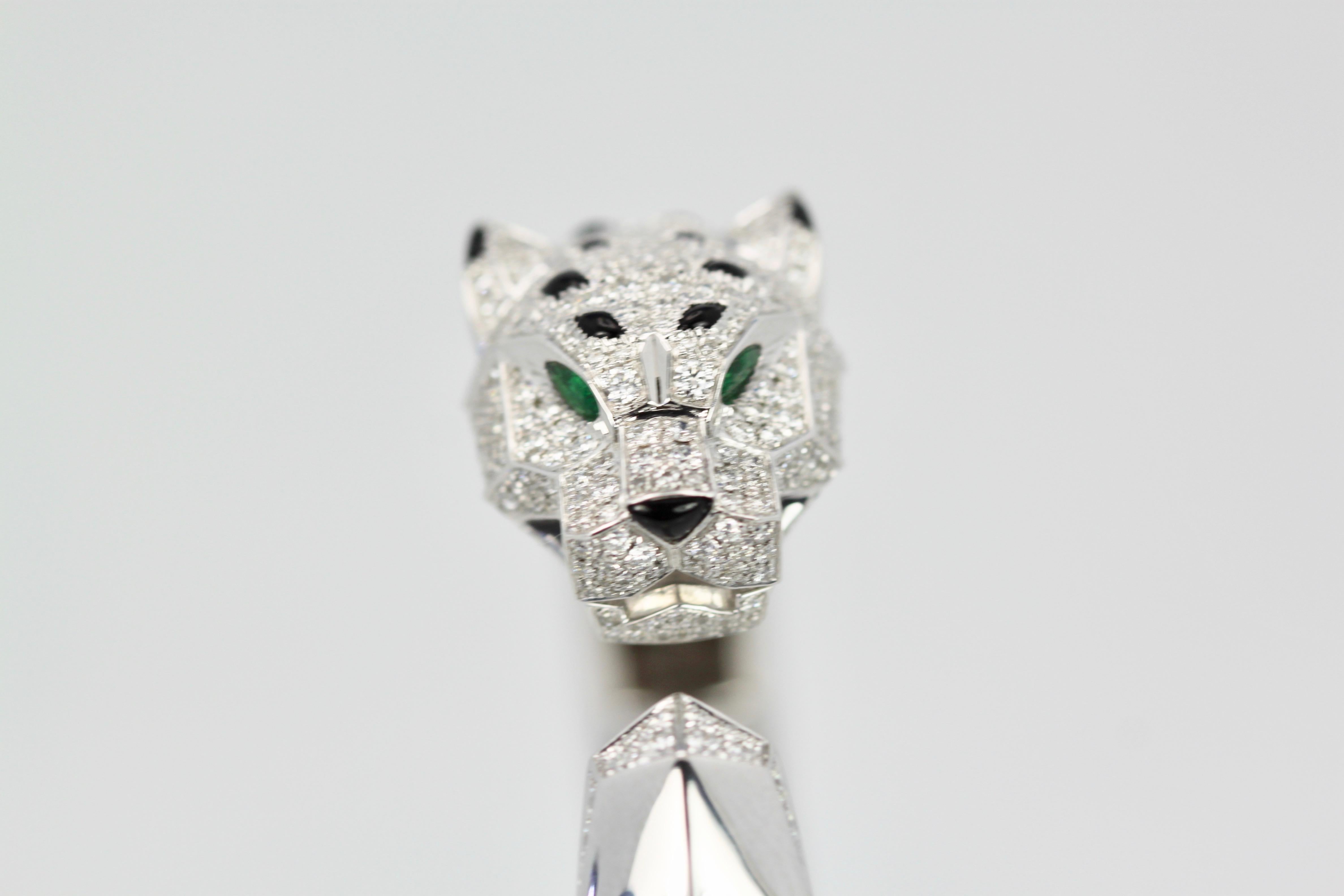 Modern Panthere De Cartier Diamond Head Bracelet Emerald Eyes, Onyx
