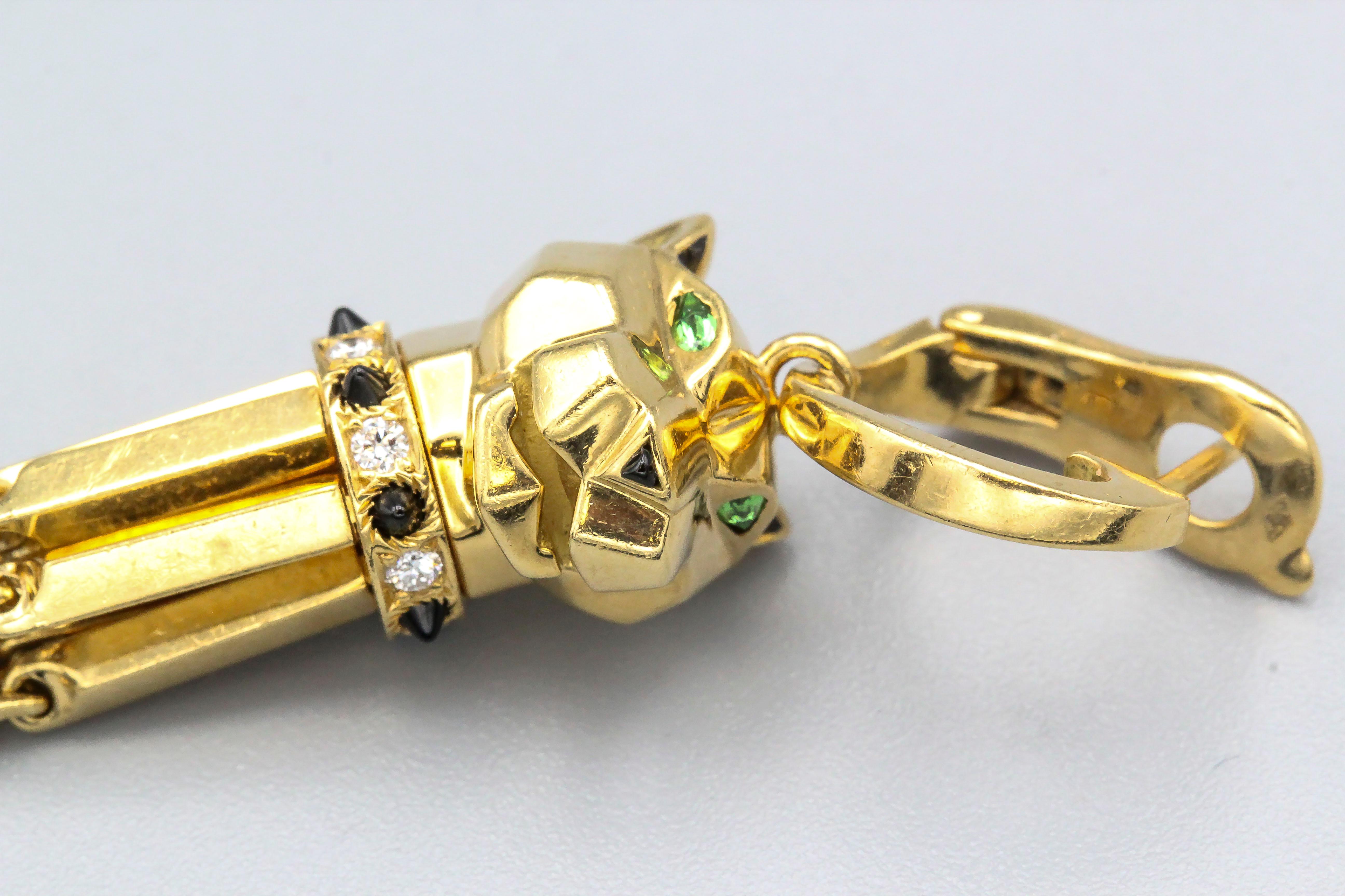 Panthere de Cartier Diamond Onyx and 18 Karat Gold Drop Earrings 1