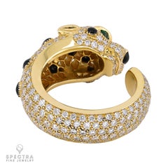 Cartier Panthère 18k Gold Diamond Onyx Ring with Emerald Eyes