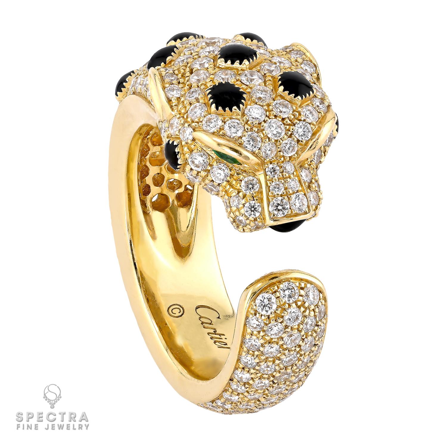 Brilliant Cut Panthère de Cartier Diamond Onyx Ring For Sale