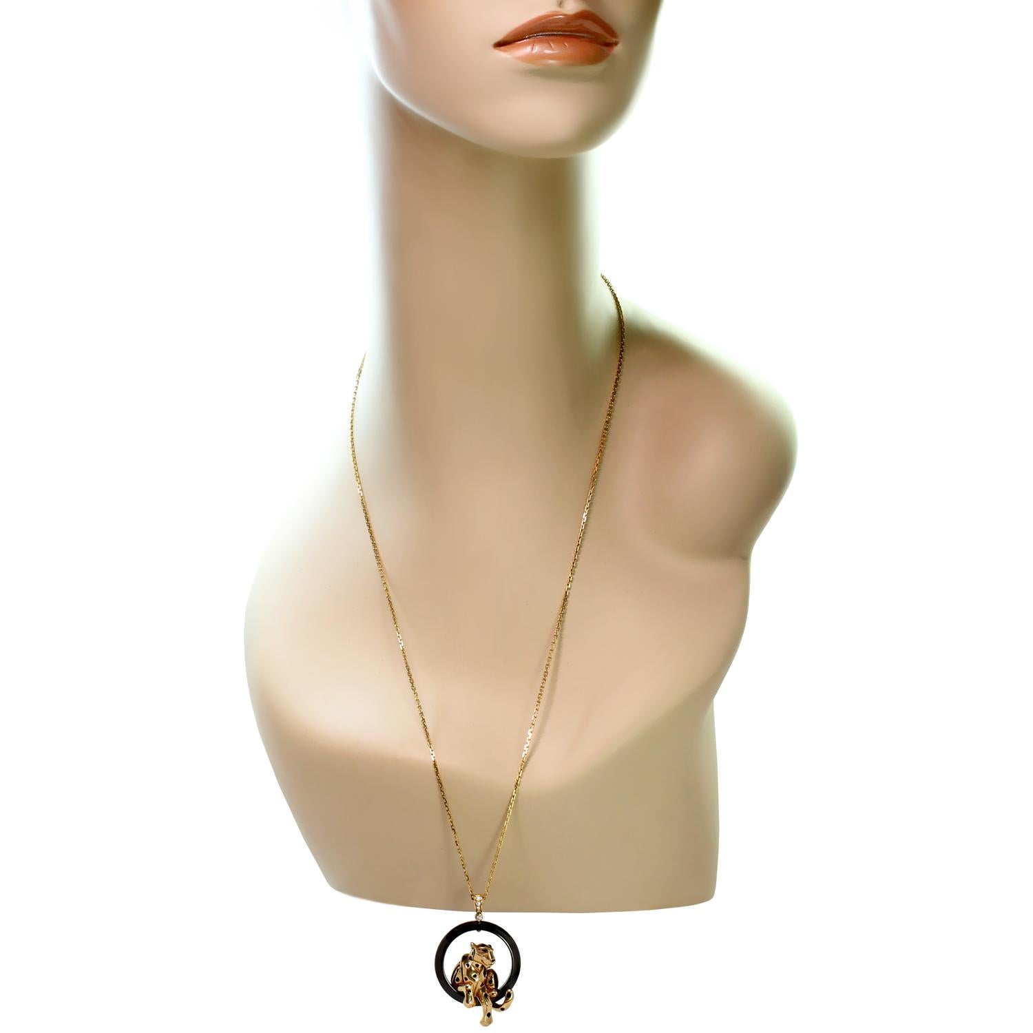 Women's Panthère de Cartier Diamond Tsavorite Ceramic Lacquer Yellow Gold Long Necklace