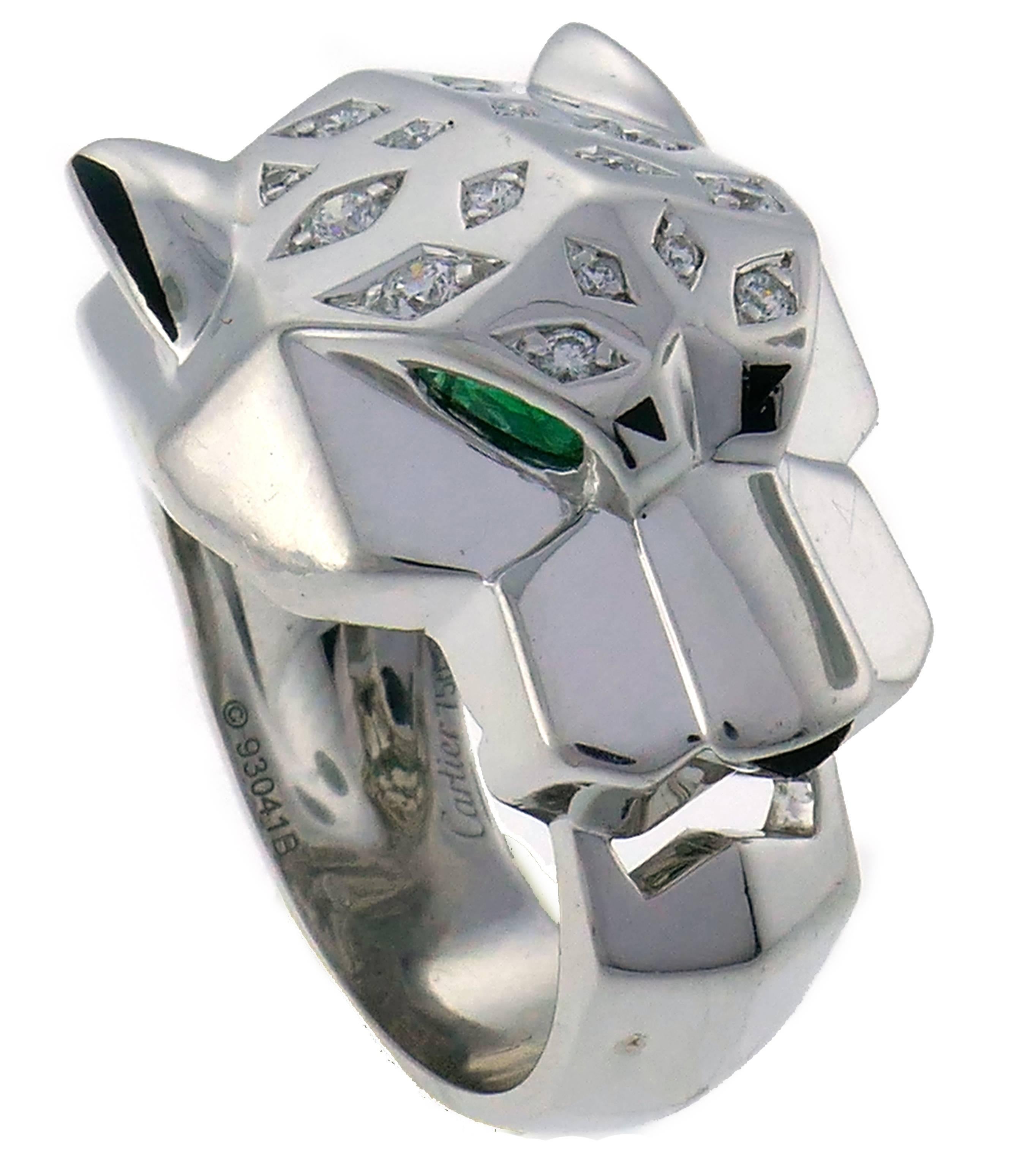 Panthere de Cartier Diamond White Gold Ring Black Onyx Emerald 3