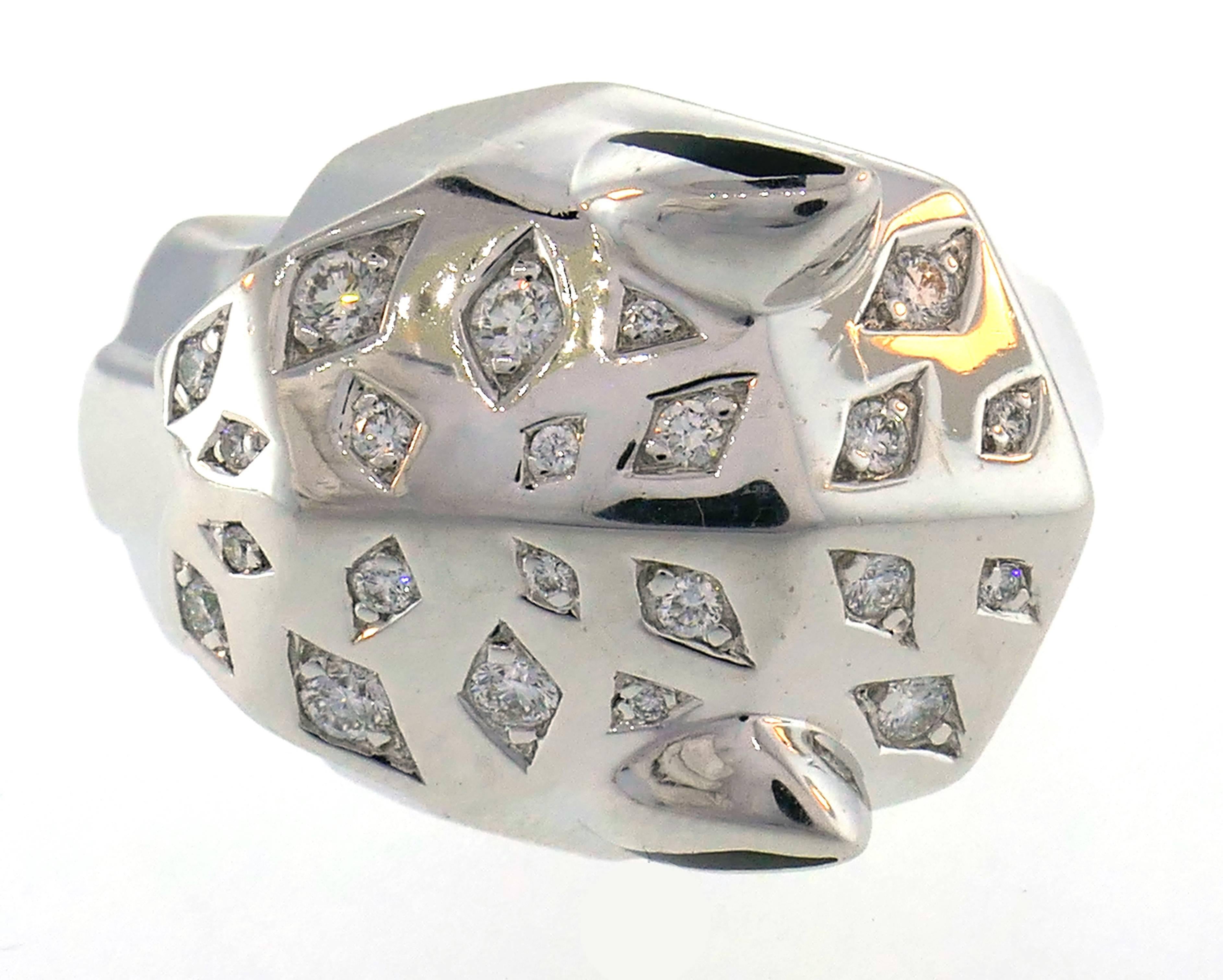 Panthere de Cartier Diamond White Gold Ring Black Onyx Emerald 1
