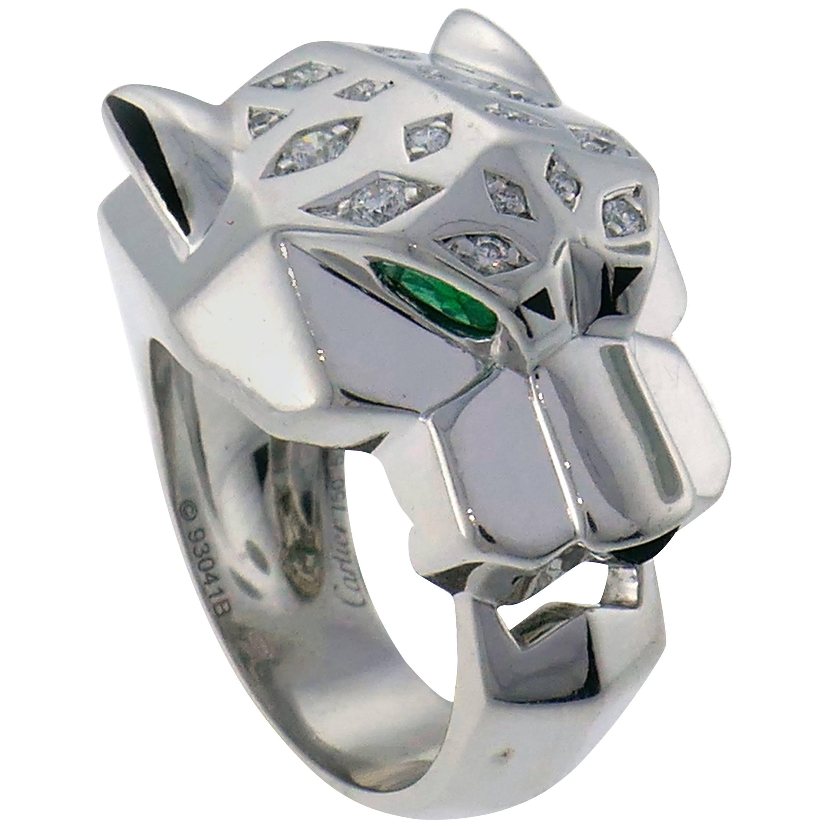 Panthere de Cartier Diamond White Gold Ring Black Onyx Emerald