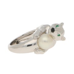 Panthère de Cartier Emerald and Pearl Panther Ring in Solid 18 Karat White Gold