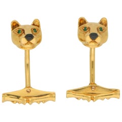 Panthère de Cartier Emerald Swivel Bar Panther Cufflinks in 18 Karat Yellow Gold