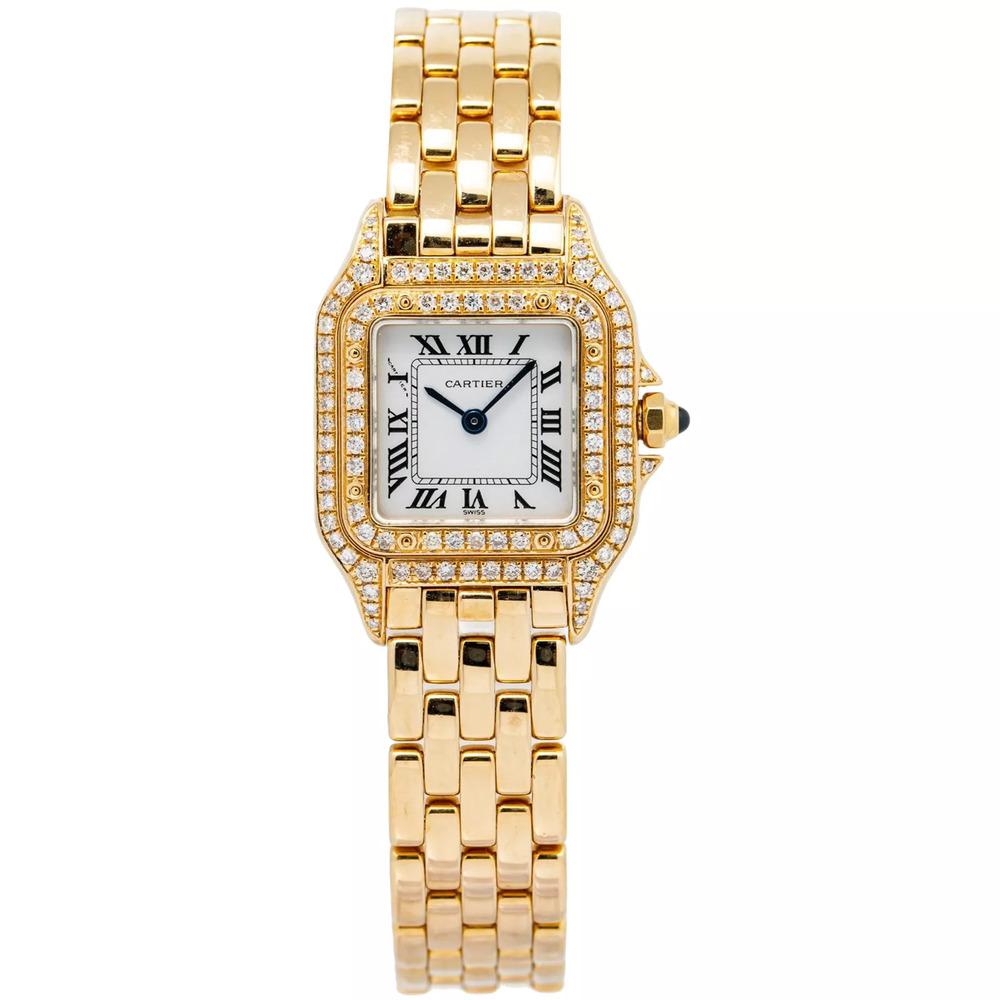 Panthère de Cartier Damenuhr, doppeltes Diamantgesicht, Vintage, 18Kt Gelbgold (Zeitgenössisch) im Angebot