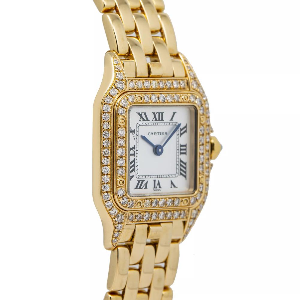 Panthère de Cartier Damenuhr, doppeltes Diamantgesicht, Vintage, 18Kt Gelbgold (Rundschliff) im Angebot