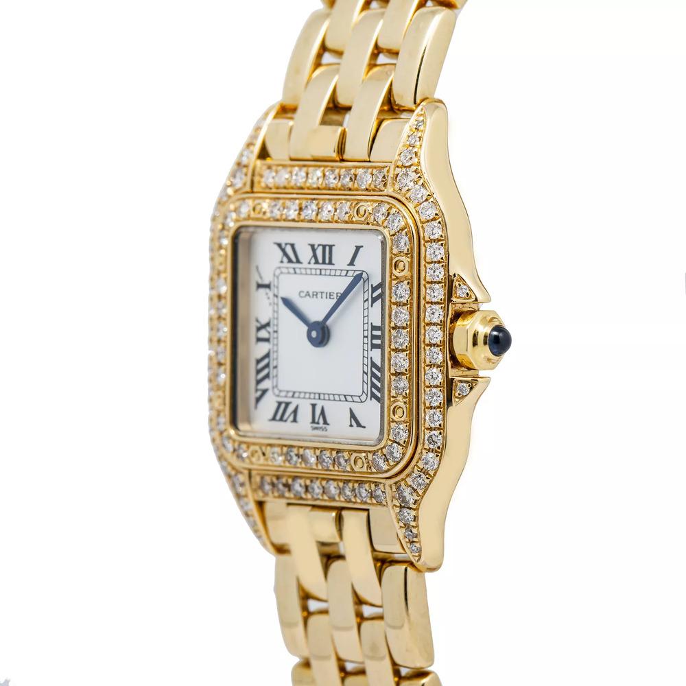 Panthère de Cartier Damenuhr, doppeltes Diamantgesicht, Vintage, 18Kt Gelbgold im Zustand „Gut“ im Angebot in Manhasset, NY