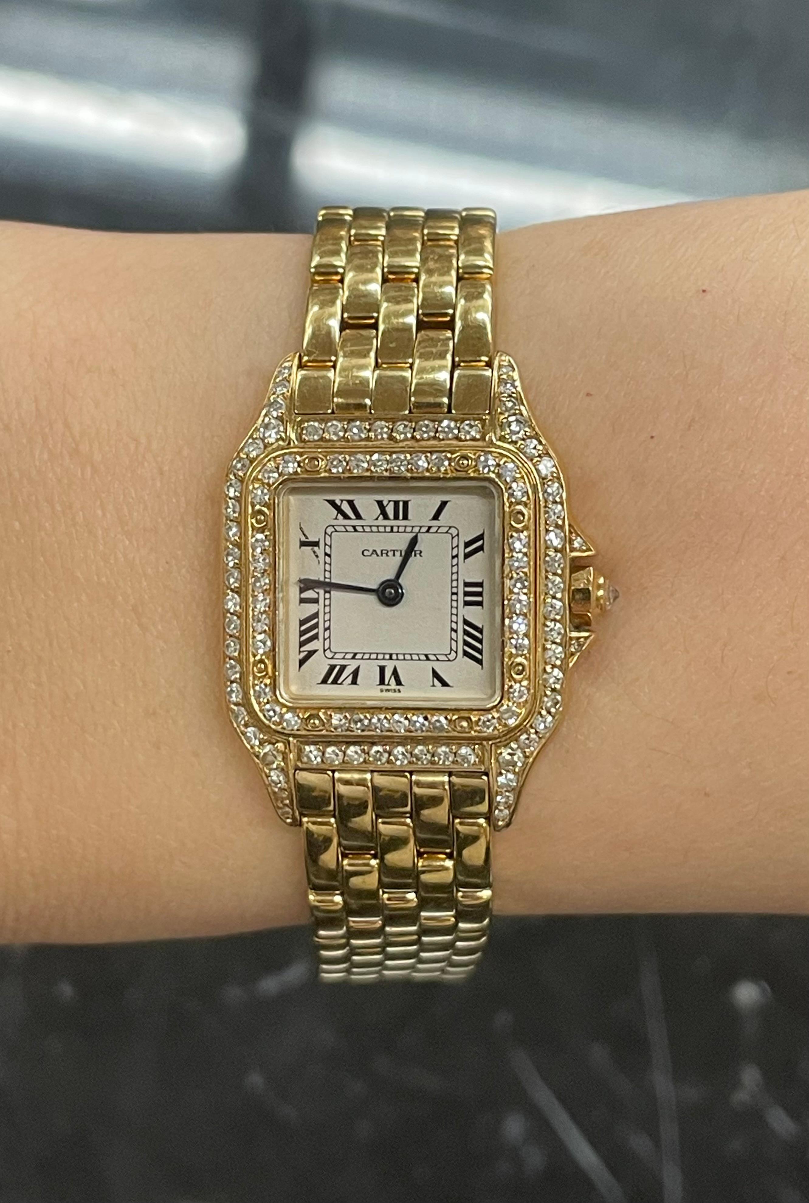 Panthère de Cartier Damenuhr, doppeltes Diamantgesicht, Vintage, 18Kt Gelbgold im Angebot 1
