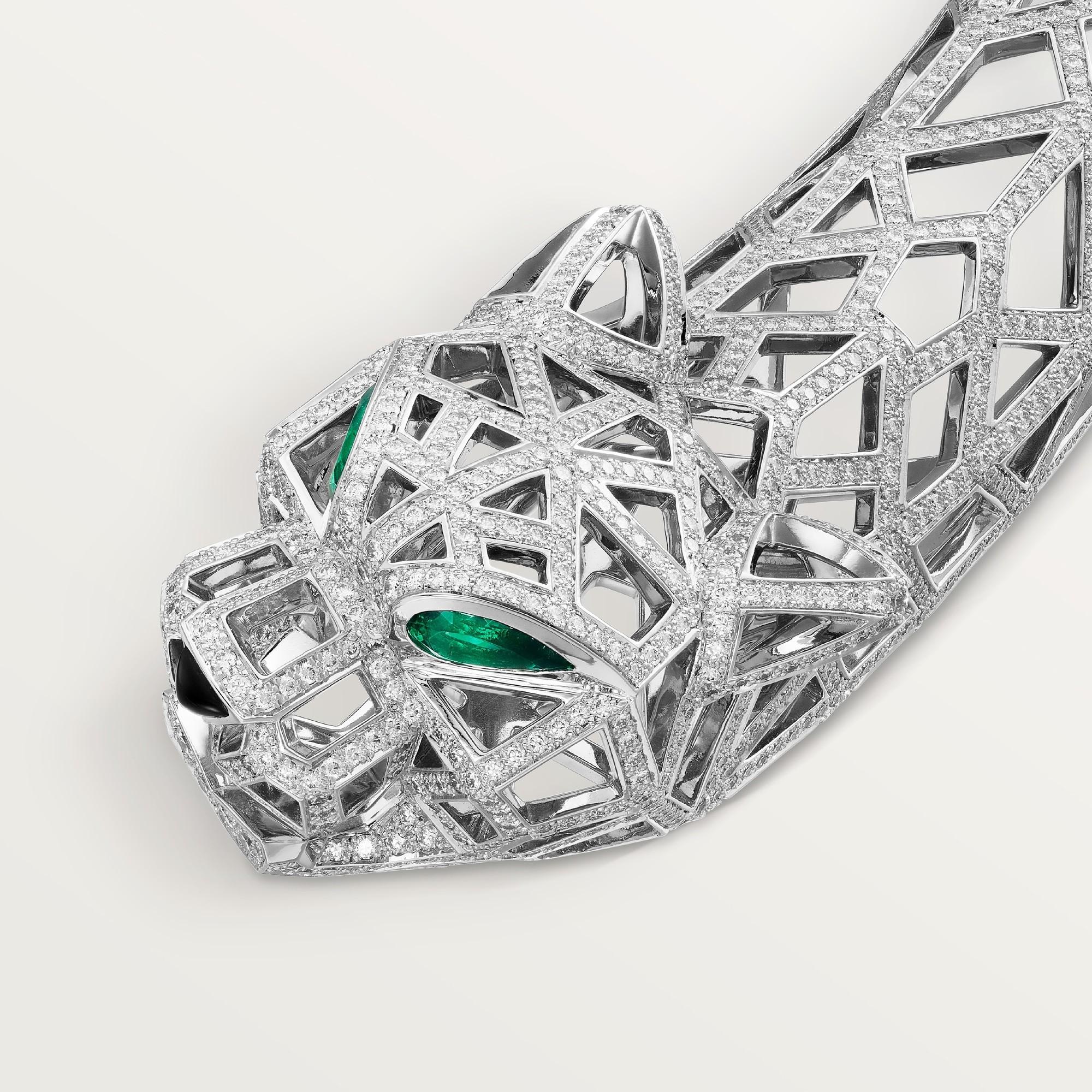 Panthère de Cartier Halskette  19ct Diamanten und Smaragde mit Box und Papieren im Angebot 1