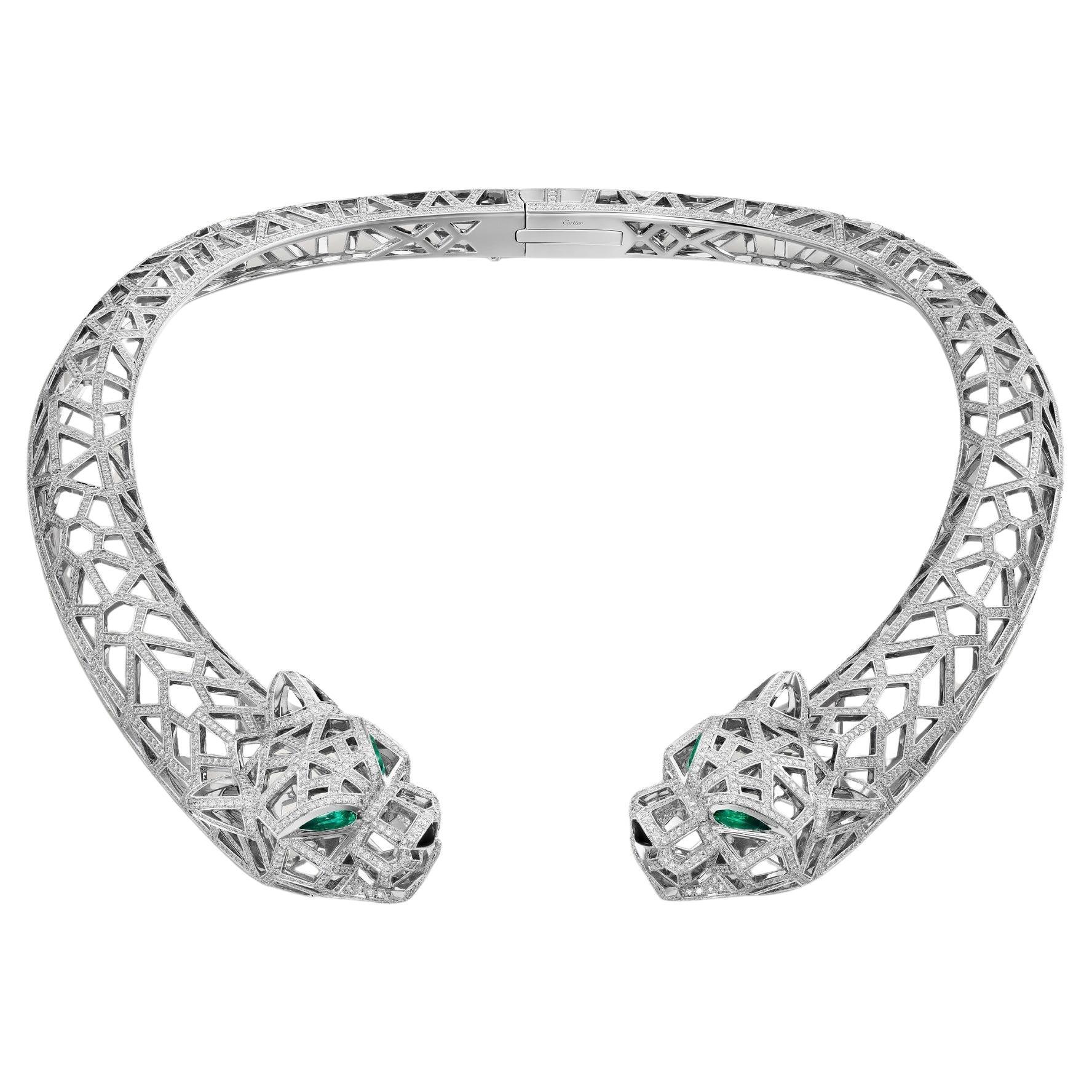 Collar Cartier Panthère OpenWork con diamantes y esmeraldas, con caja y documentos