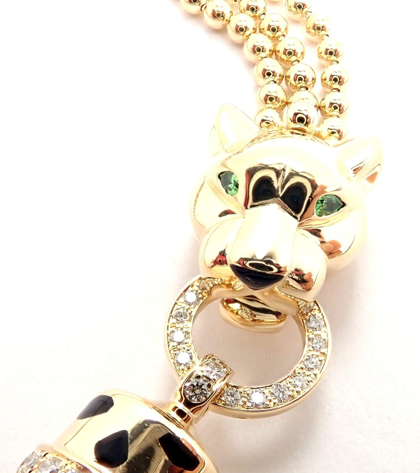 Panthere De Cartier Panther Diamond Tsavorite Onyx Yellow Gold Bracelet For Sale 2