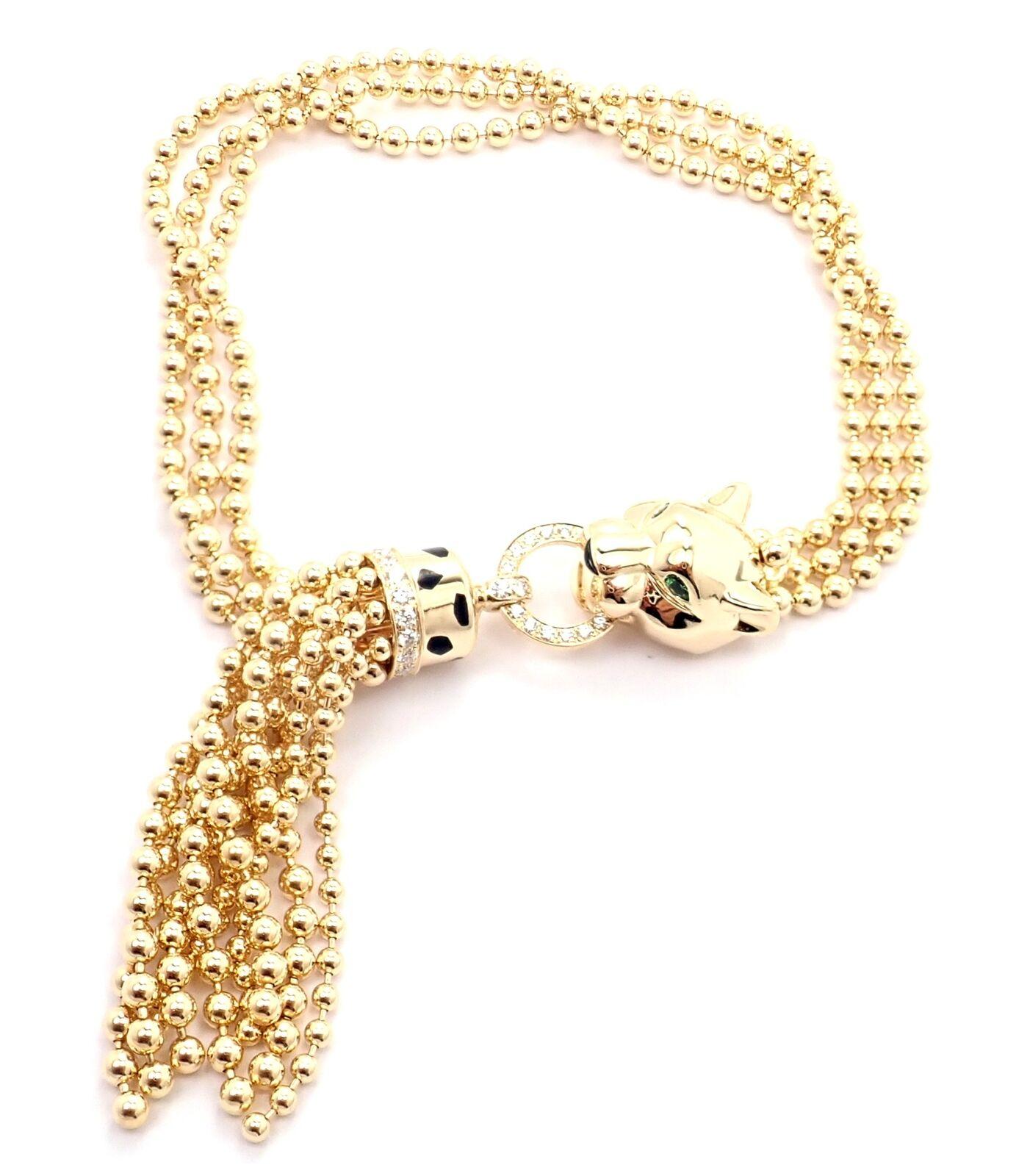 Panthere De Cartier Panther Diamond Tsavorite Onyx Yellow Gold Bracelet For Sale 3