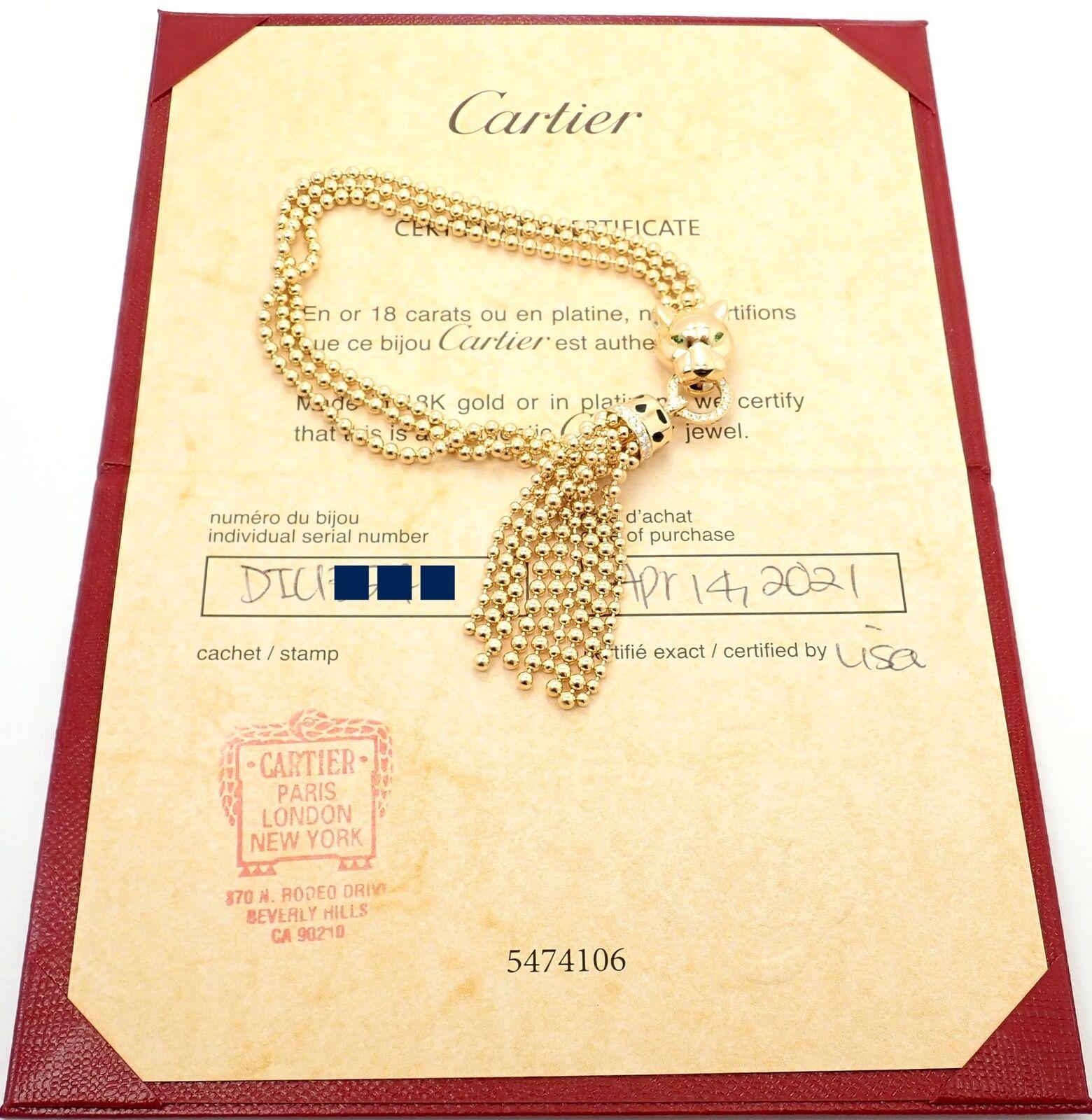 Taille brillant Cartier Bracelet panthère en or jaune avec diamants, tsavorites et onyx en vente