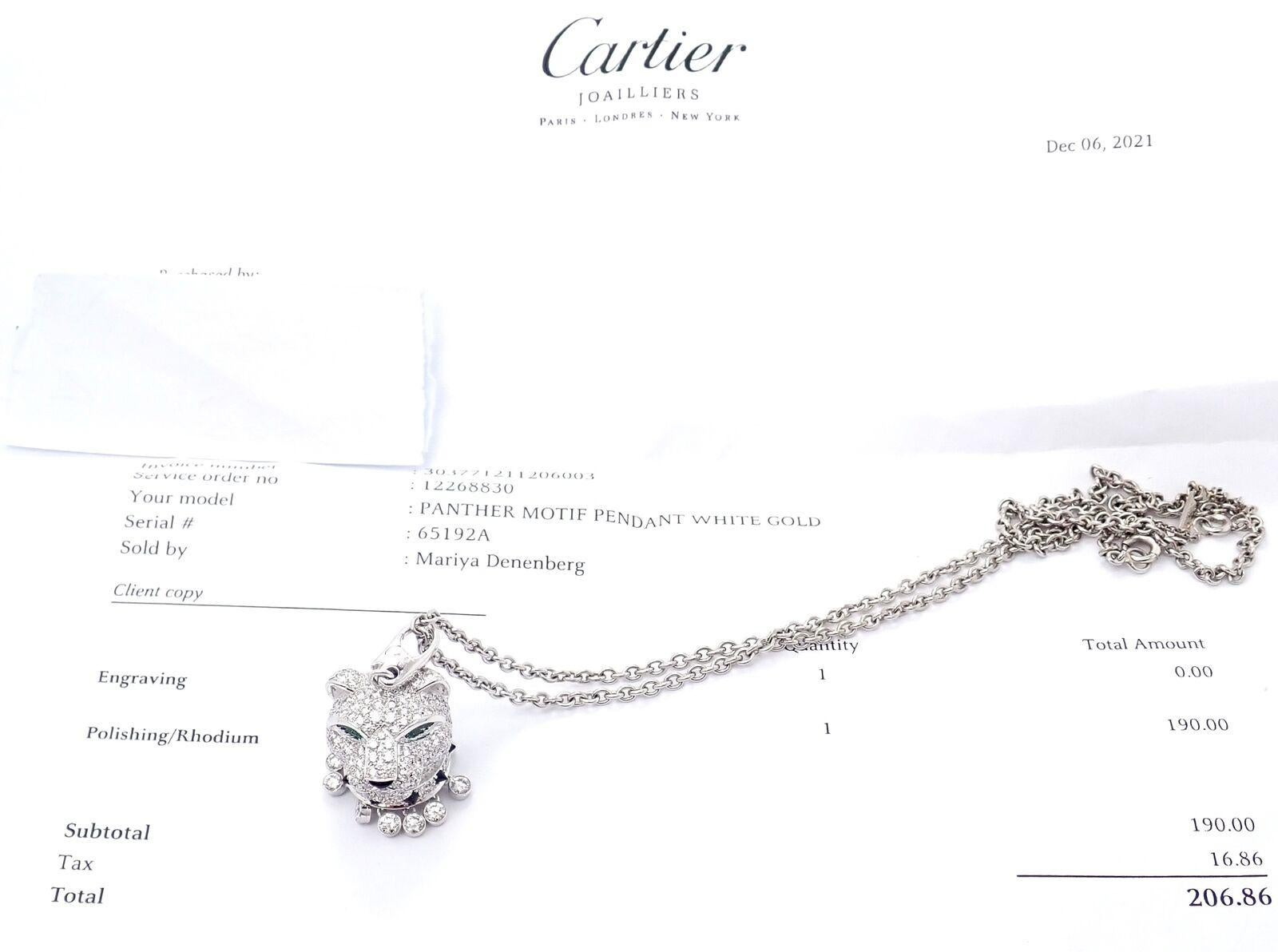 Cartier Collier pendentif tête de panthère en diamant, émeraude et onyx en vente 4