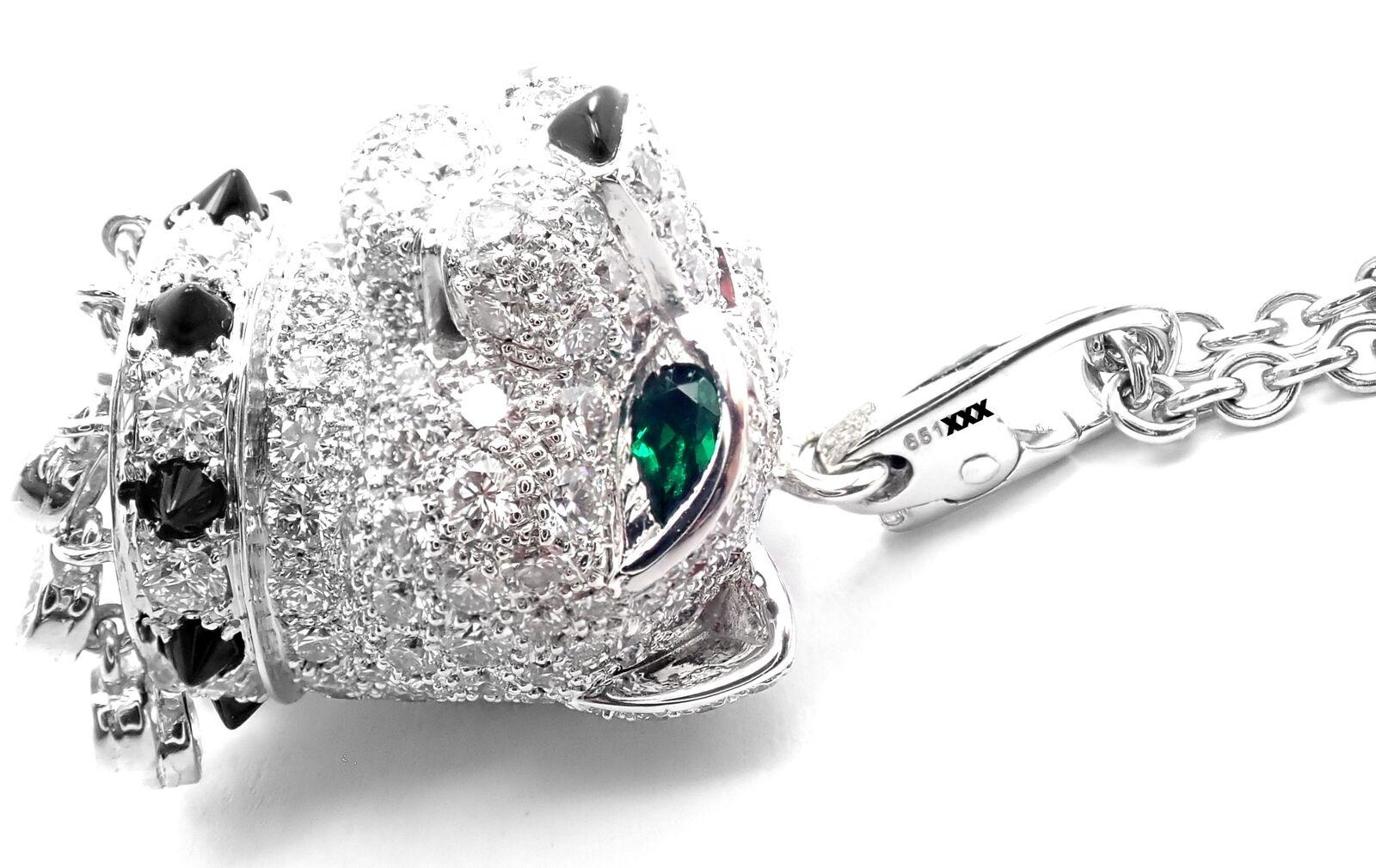 Panthere de Cartier Panther Head Diamond Emerald Onyx Pendant Necklace For Sale 1