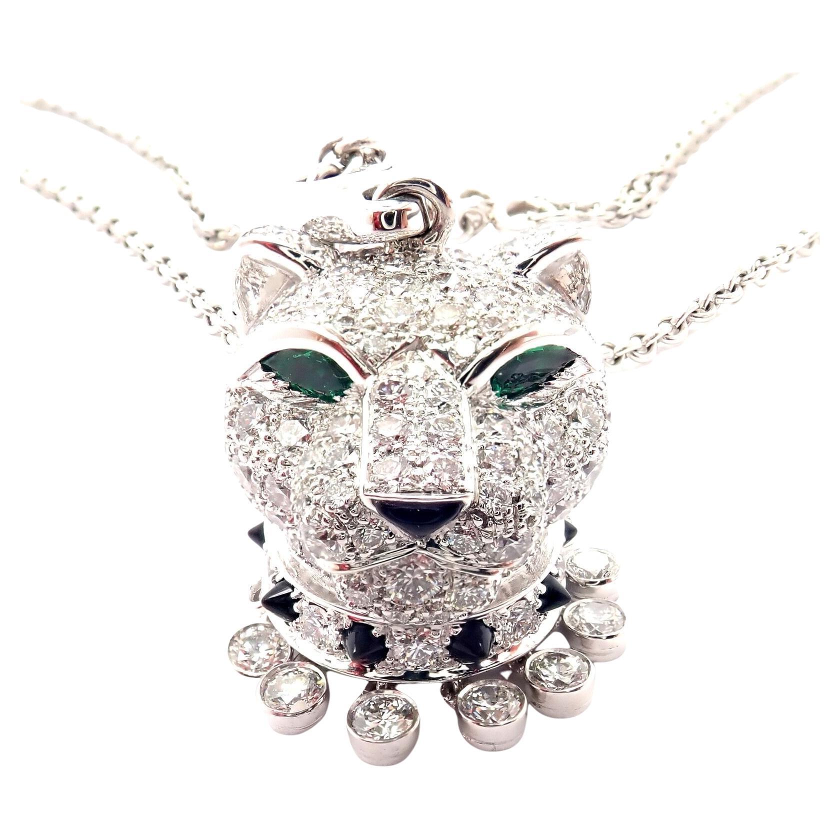 Panthere de Cartier Panther Head Diamond Emerald Onyx Pendant Necklace