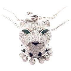 Panthere de Cartier Panther Head Diamond Emerald Onyx Pendant Necklace