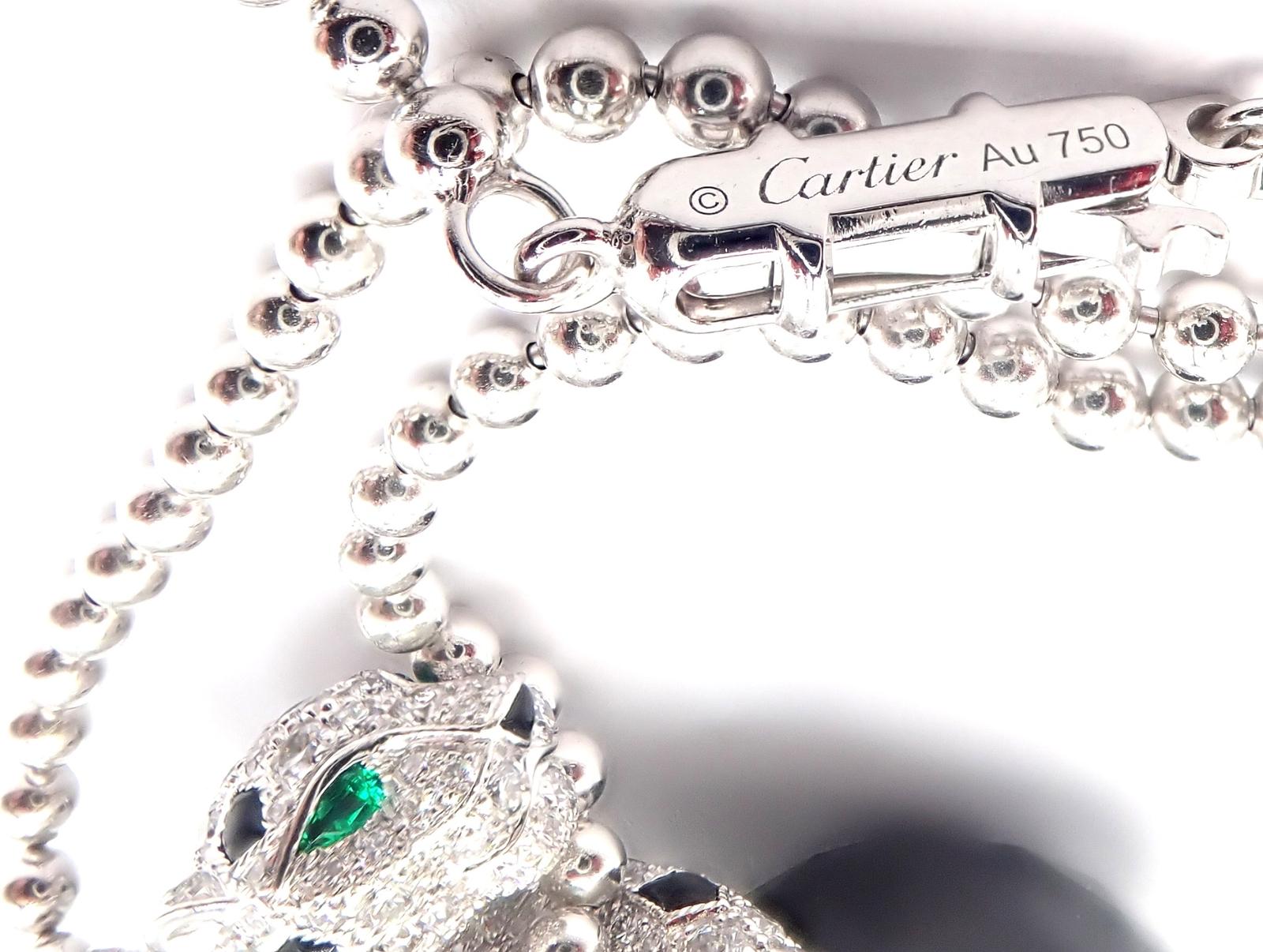 Collier pendentif Panthère de Cartier Panthère pavé de diamants, émeraudes et onyx grand format en vente 10