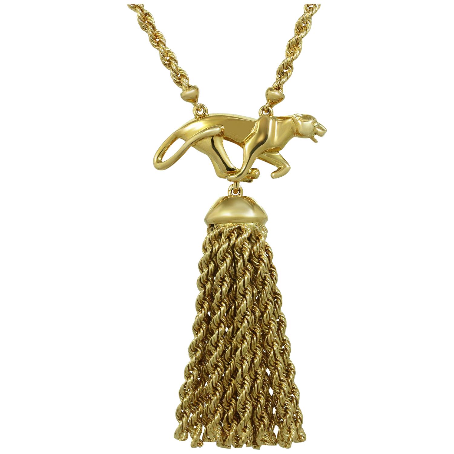 Panthere De Cartier Panther Pendant with Tassel Yellow Gold Necklace