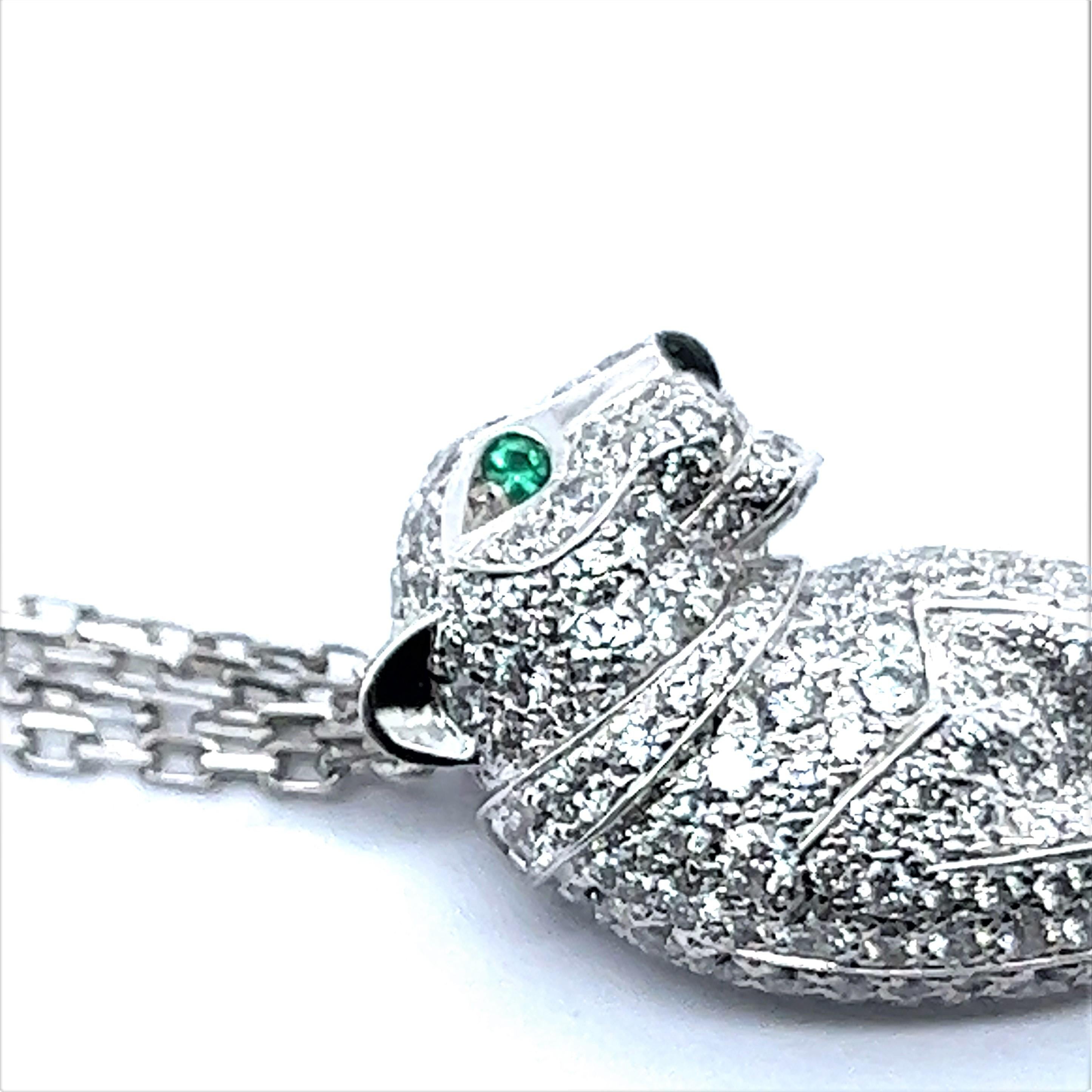 Brilliant Cut Panthère De Cartier Pendant Diamond Necklace in 18 Karat White Gold