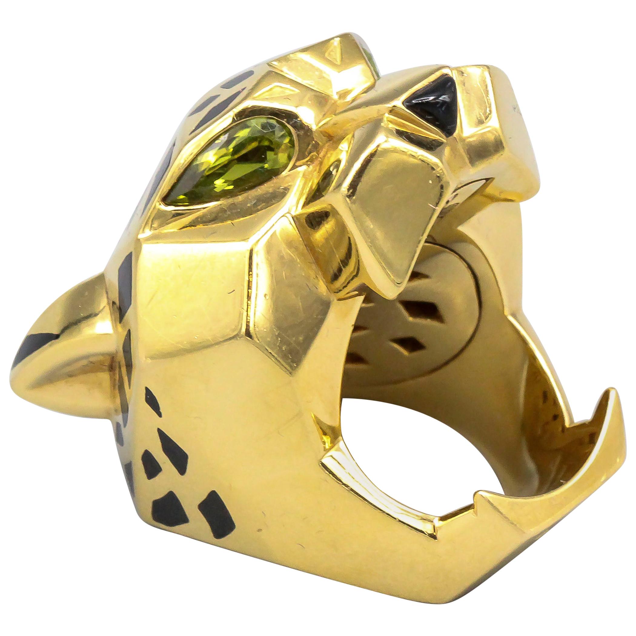 Panthere de Cartier Peridot, Onyx, 18 Karat Gold and Lacquer Ring