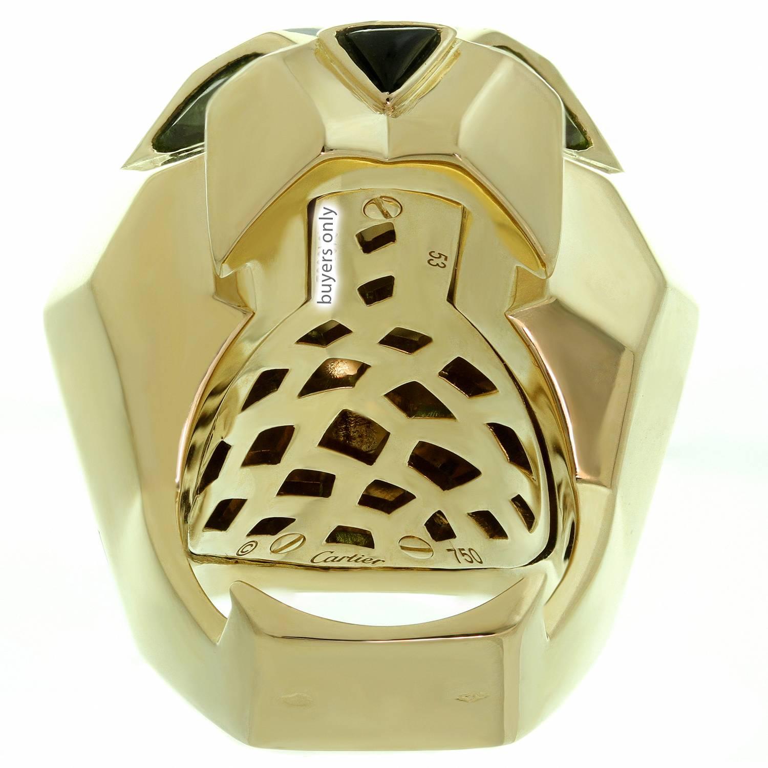 Marquise Cut Panthère De Cartier Peridot Onyx Lacquer Yellow Gold Ring. Sz 53