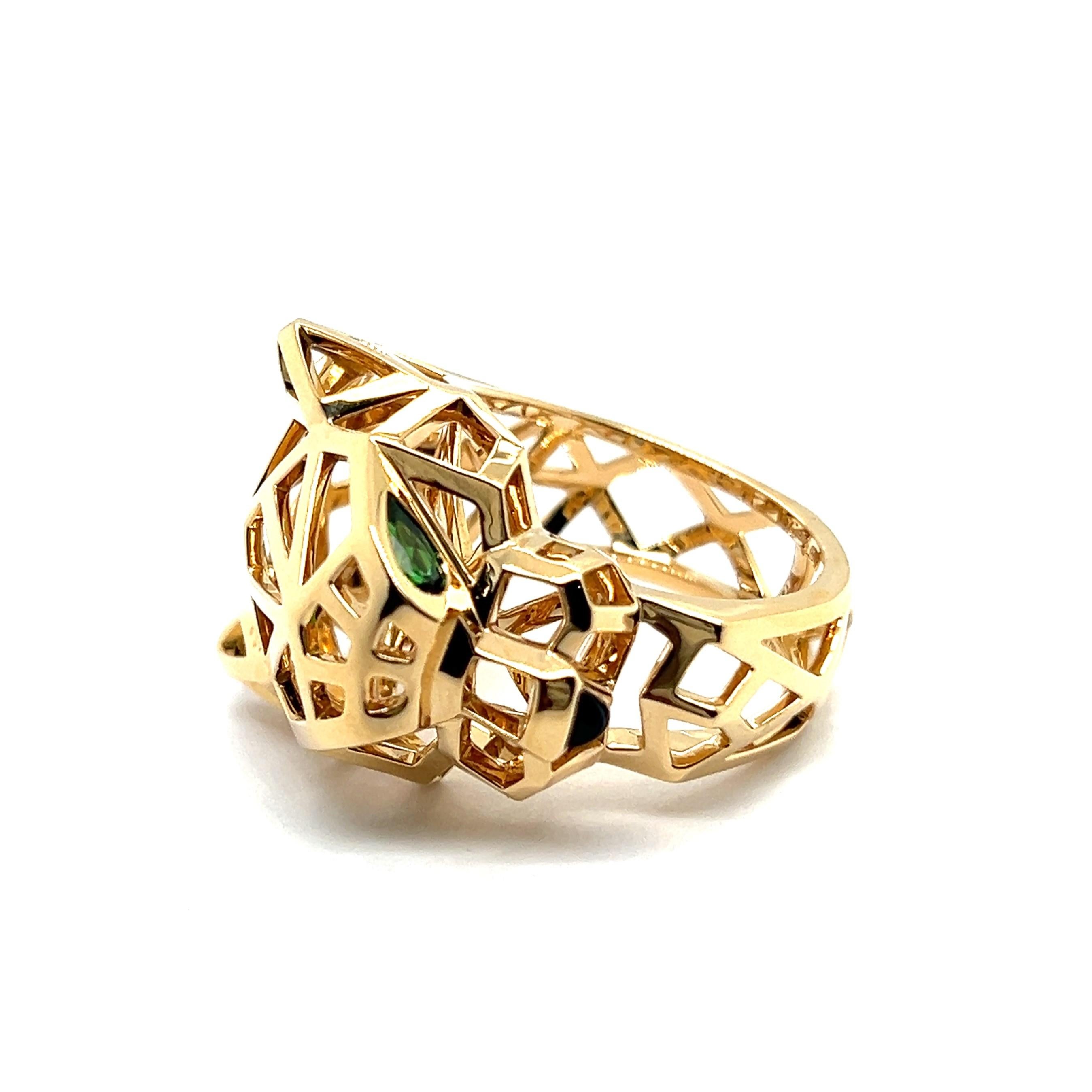 Mixed Cut Panthère de Cartier Ring in 18 Karat Yellow Gold with Tsavorite & Onyx