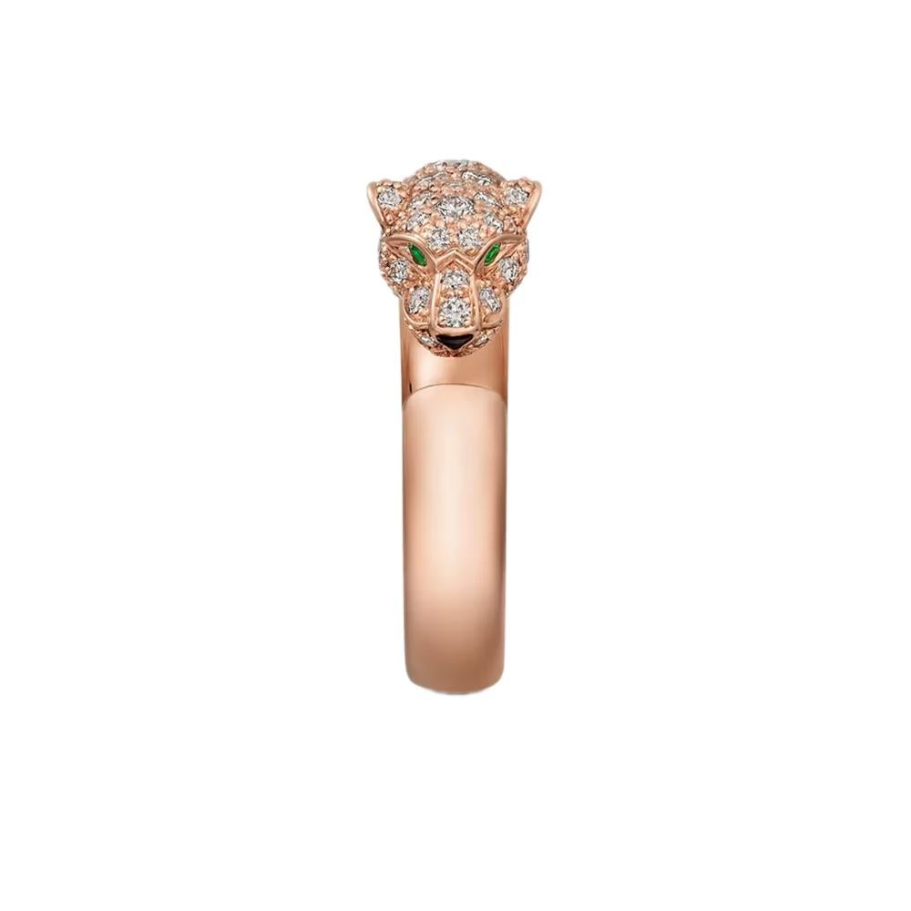 Panthère de Cartier Ring mit Diamanten, Smaragden und Onyx - 18K Rose Gold im Zustand „Hervorragend“ im Angebot in North Miami Beach, FL