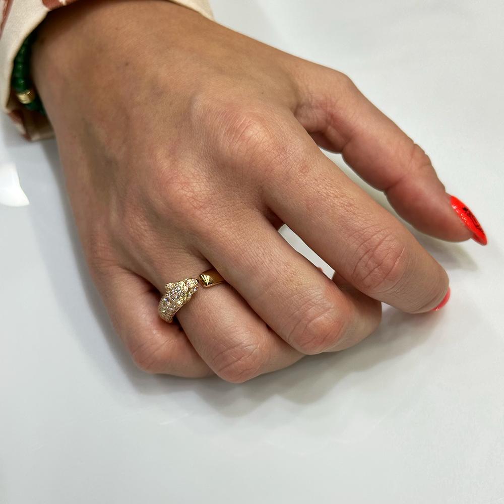 Panthère de Cartier Ring with Diamonds, Emeralds & Onyx - 18K Rose Gold In Excellent Condition For Sale In North Miami Beach, FL