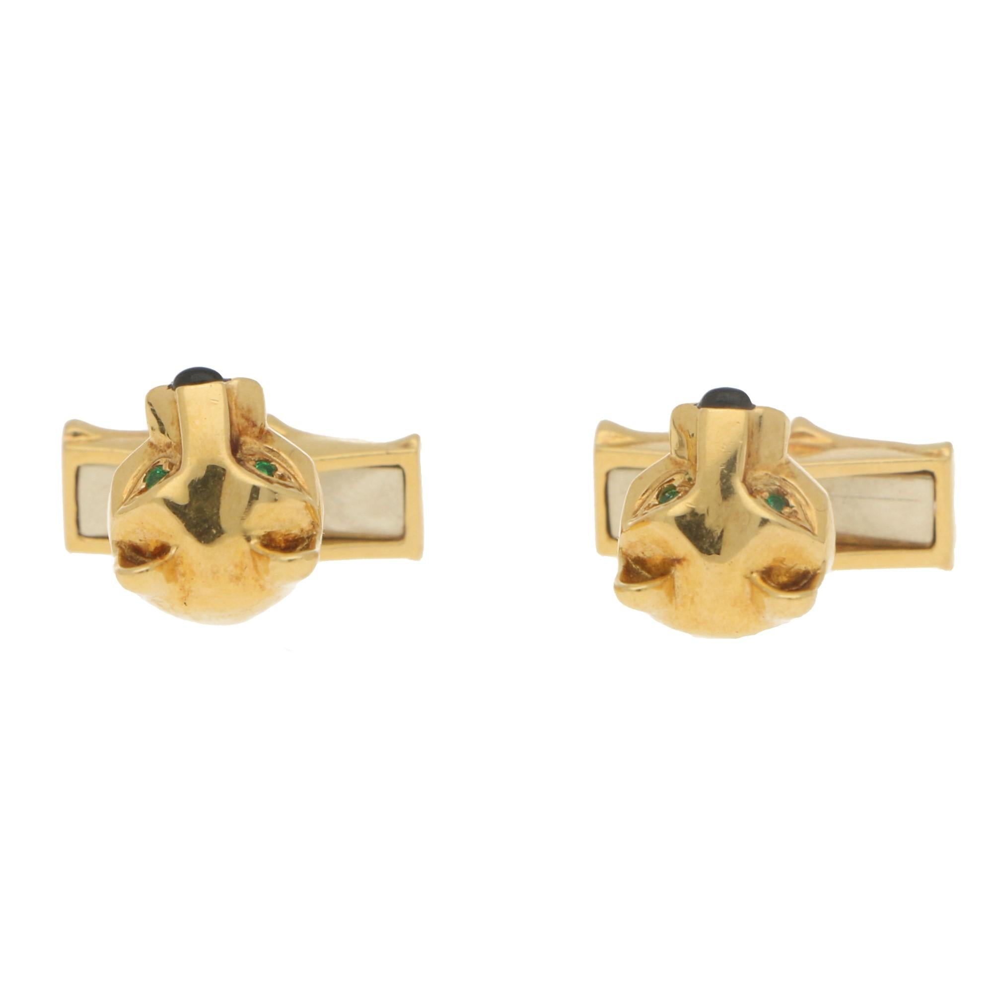 Panthère de Cartier Swivel Bar Panther Cufflinks in 18 Karat Yellow Gold In Good Condition In London, GB