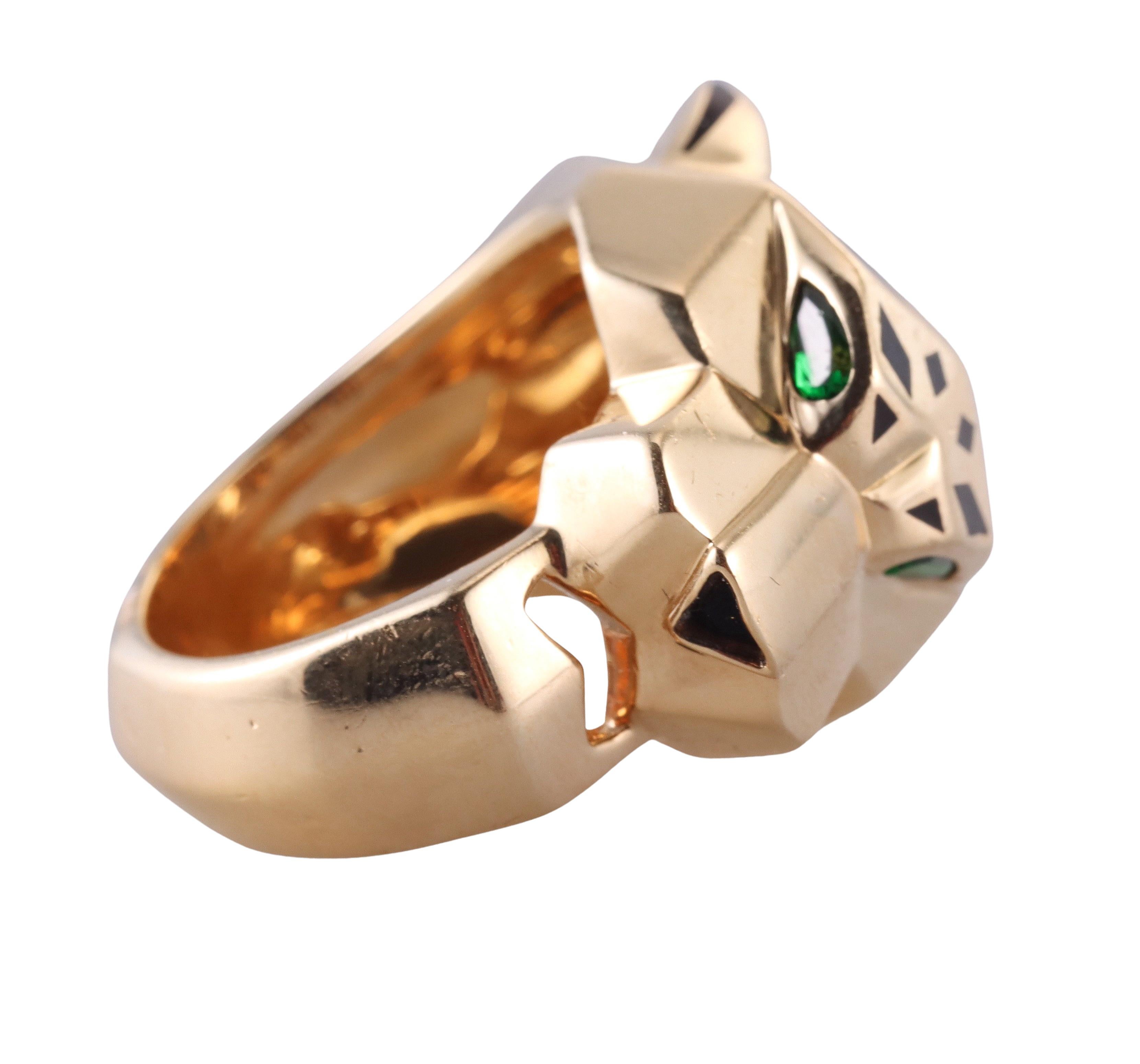 Pear Cut Panthere de Cartier Tsavorite Enamel Gold Ring For Sale