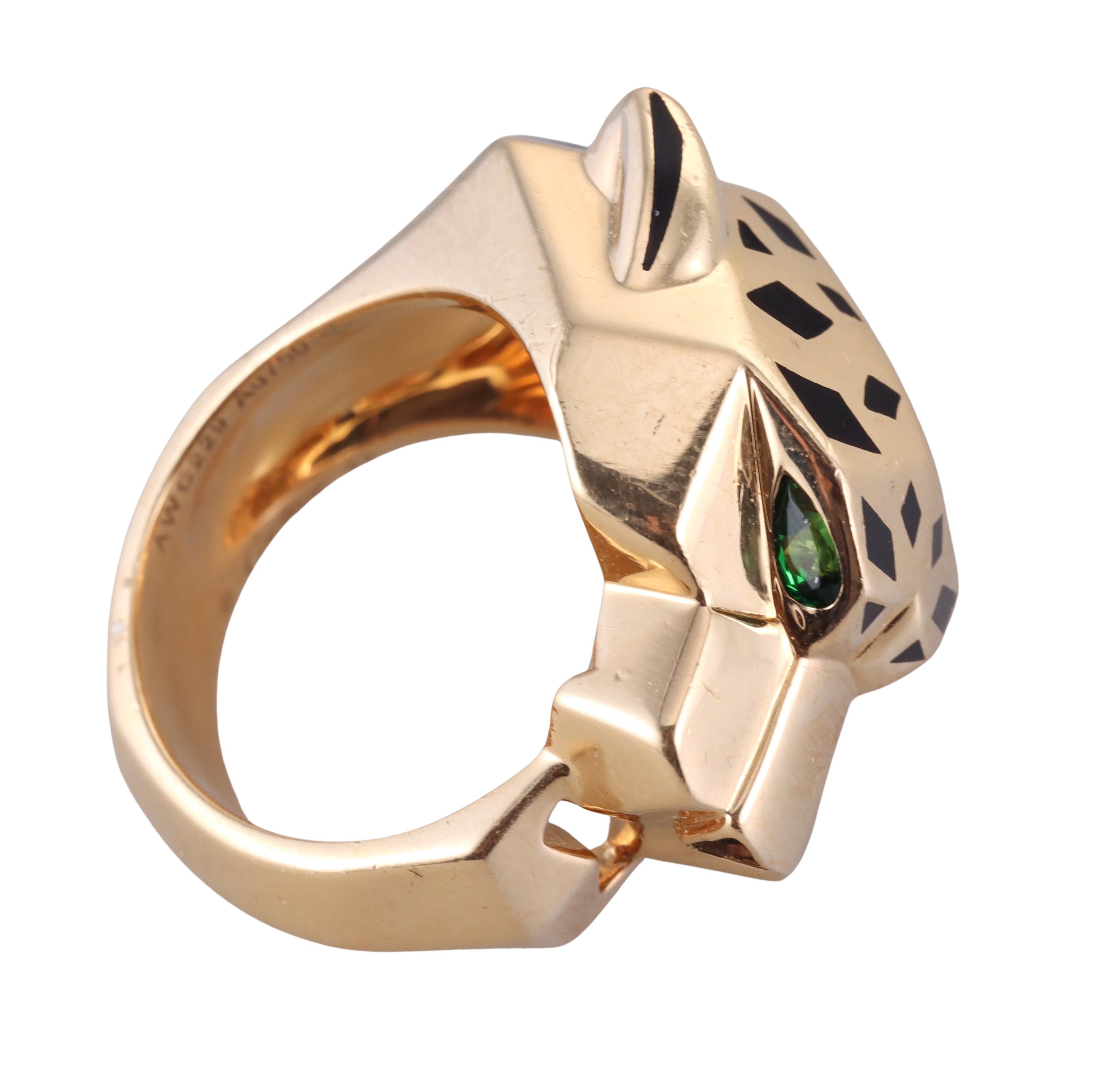 Panthere de Cartier Tsavorite Enamel Gold Ring For Sale 1