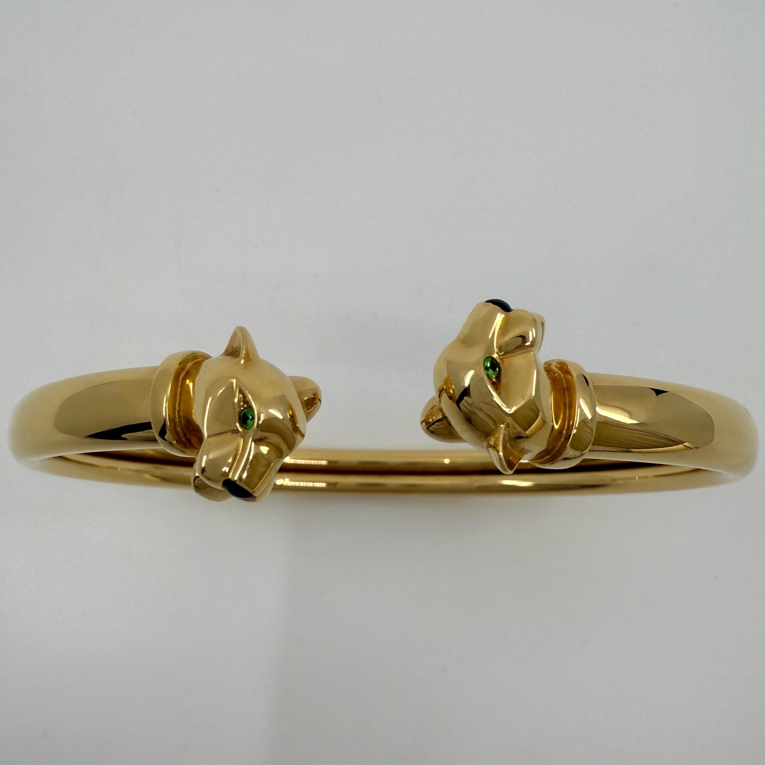 Panthere De Cartier Tsavorite Garnet & Onyx 18k Yellow Gold Cuff Bangle Bracelet 5